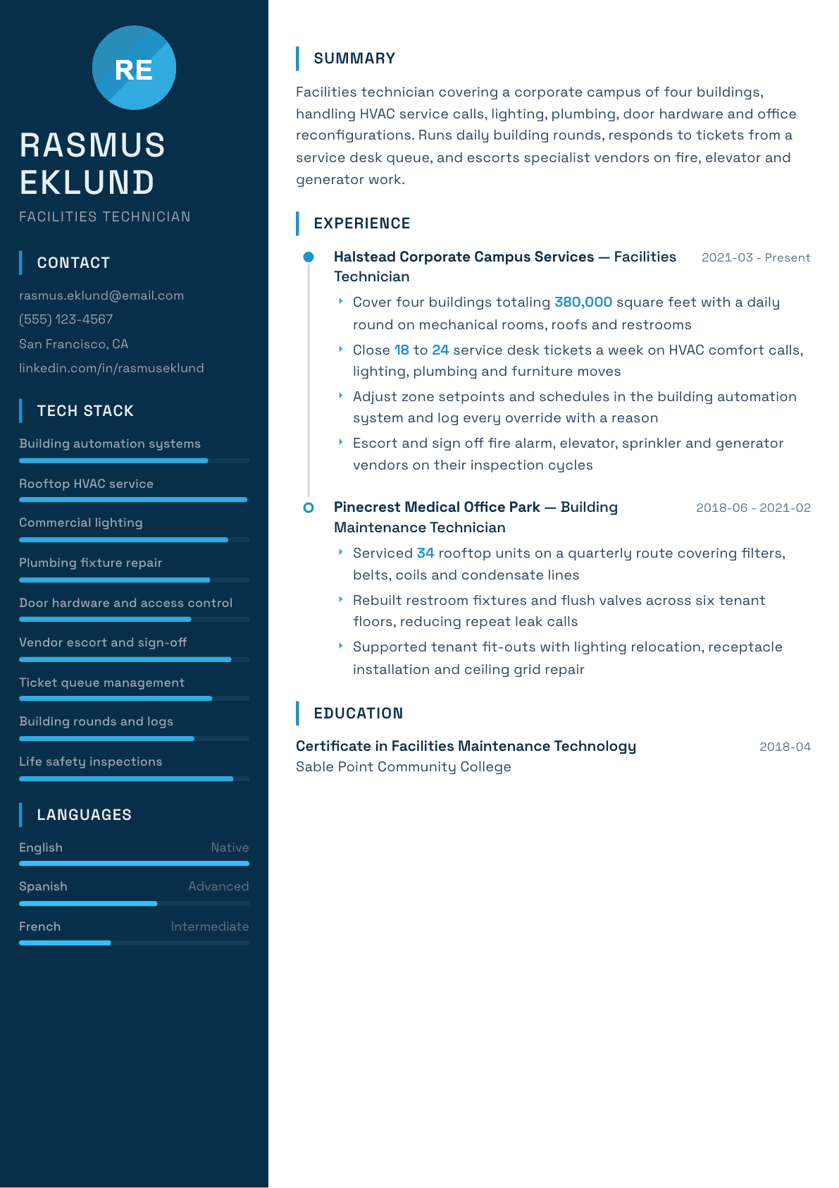 Facilities Technician resume example, Circuit template