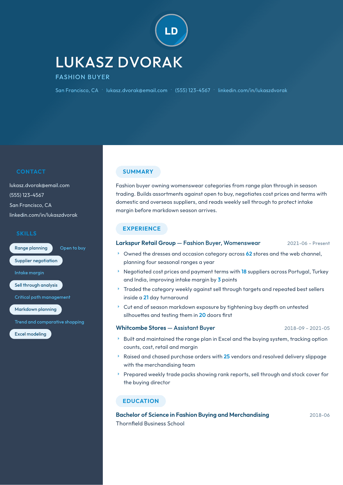 Fashion Buyer resume example, Nexus template