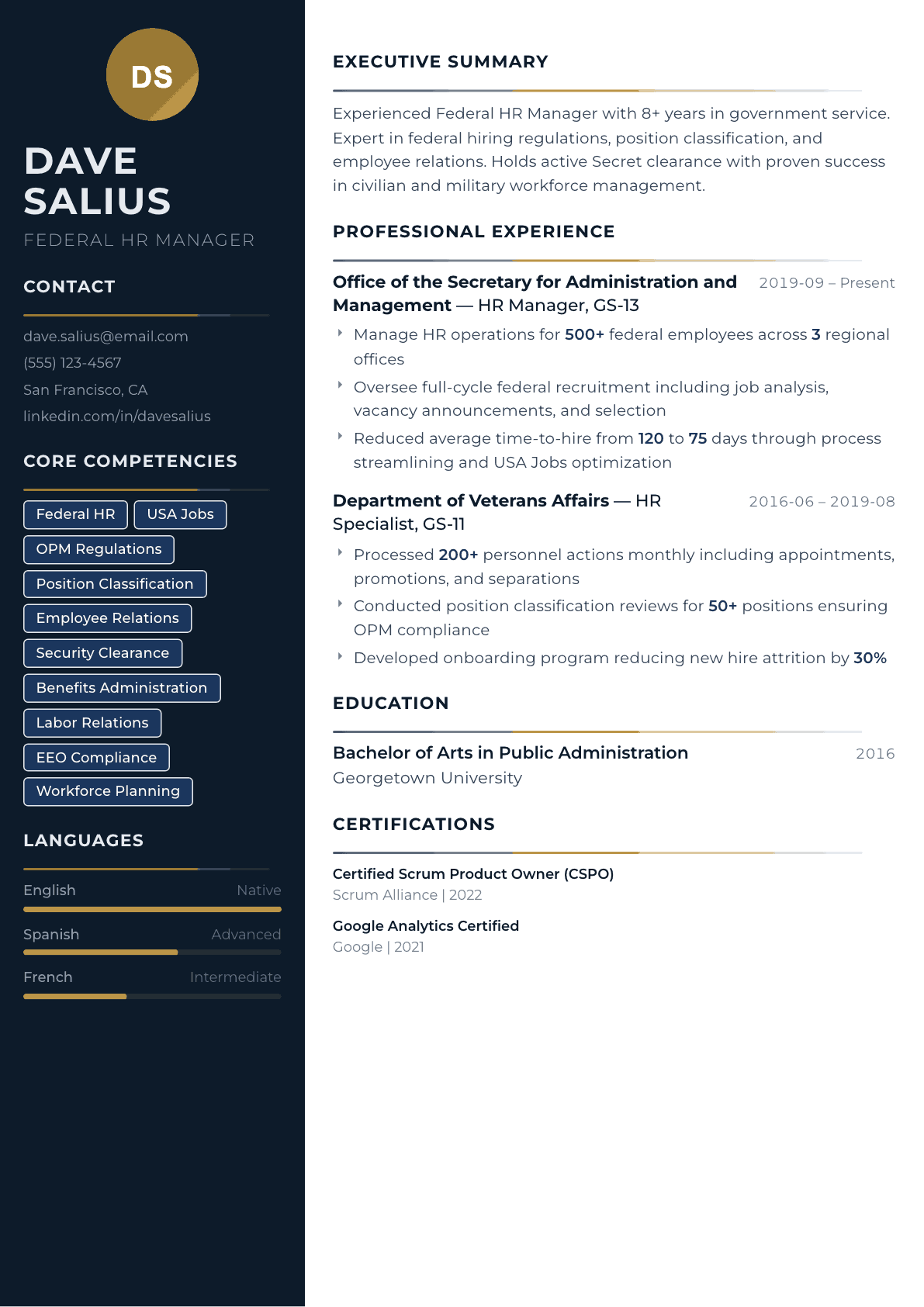 Federal resume example, Catalyst template
