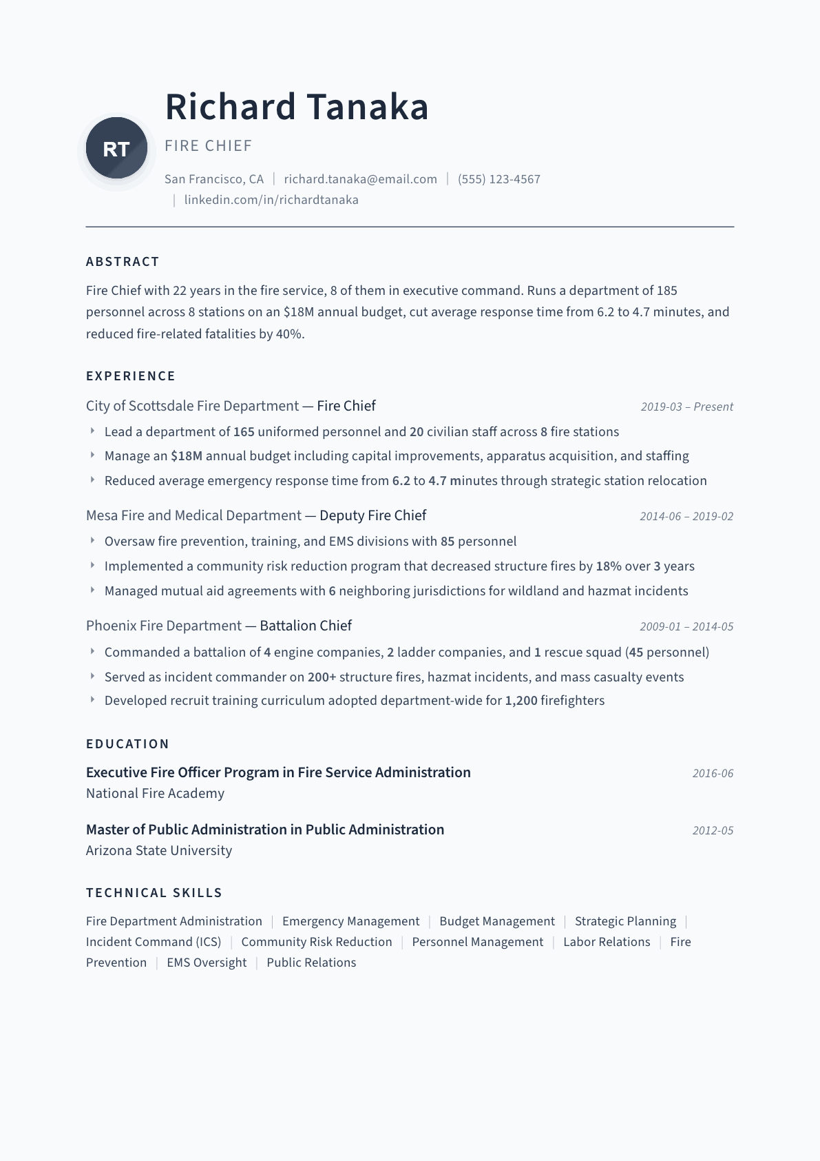 Fire Chief resume example, Thesis template