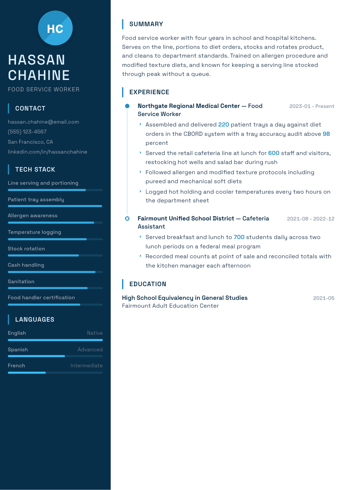 Food Service resume example, Circuit template