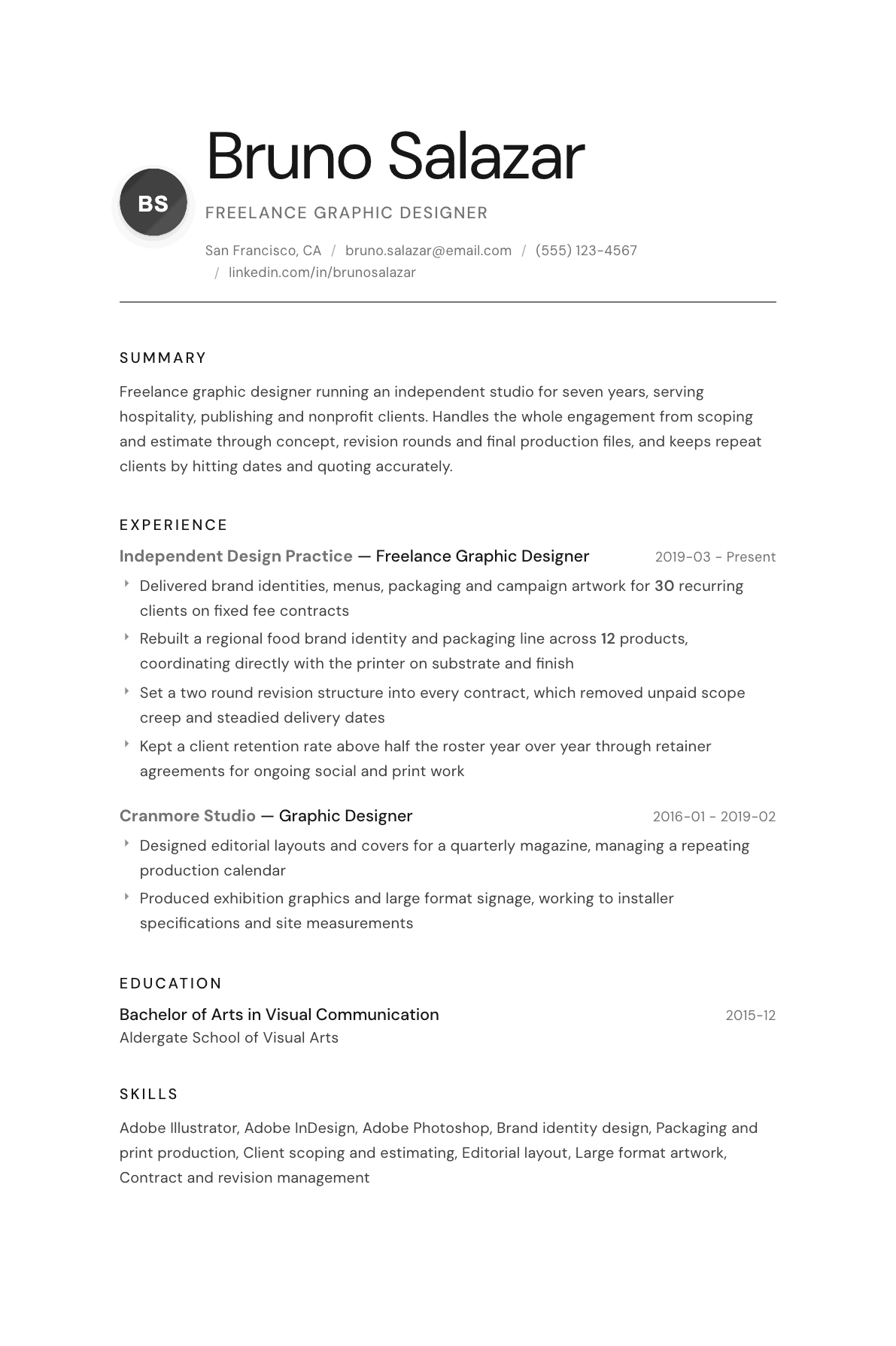 Freelance Graphic Designer resume example, Whisper template