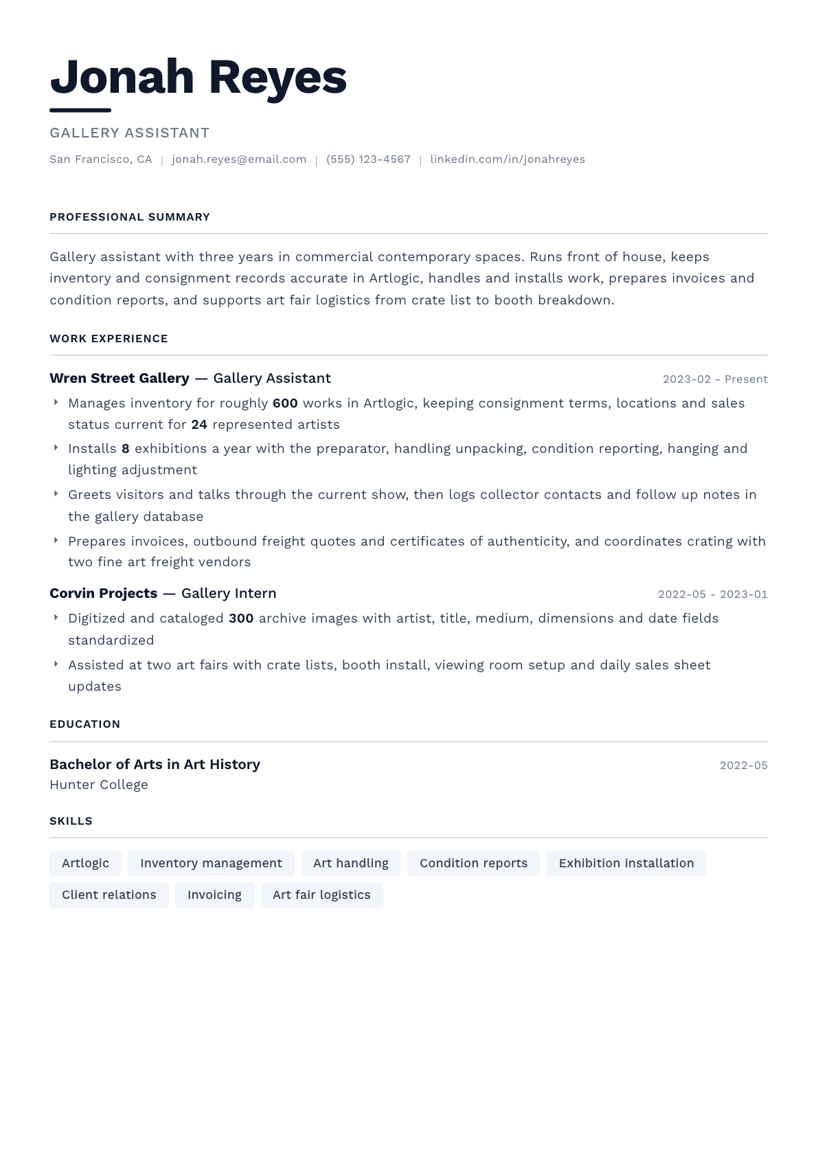 Gallery Assistant resume example, Berlin template