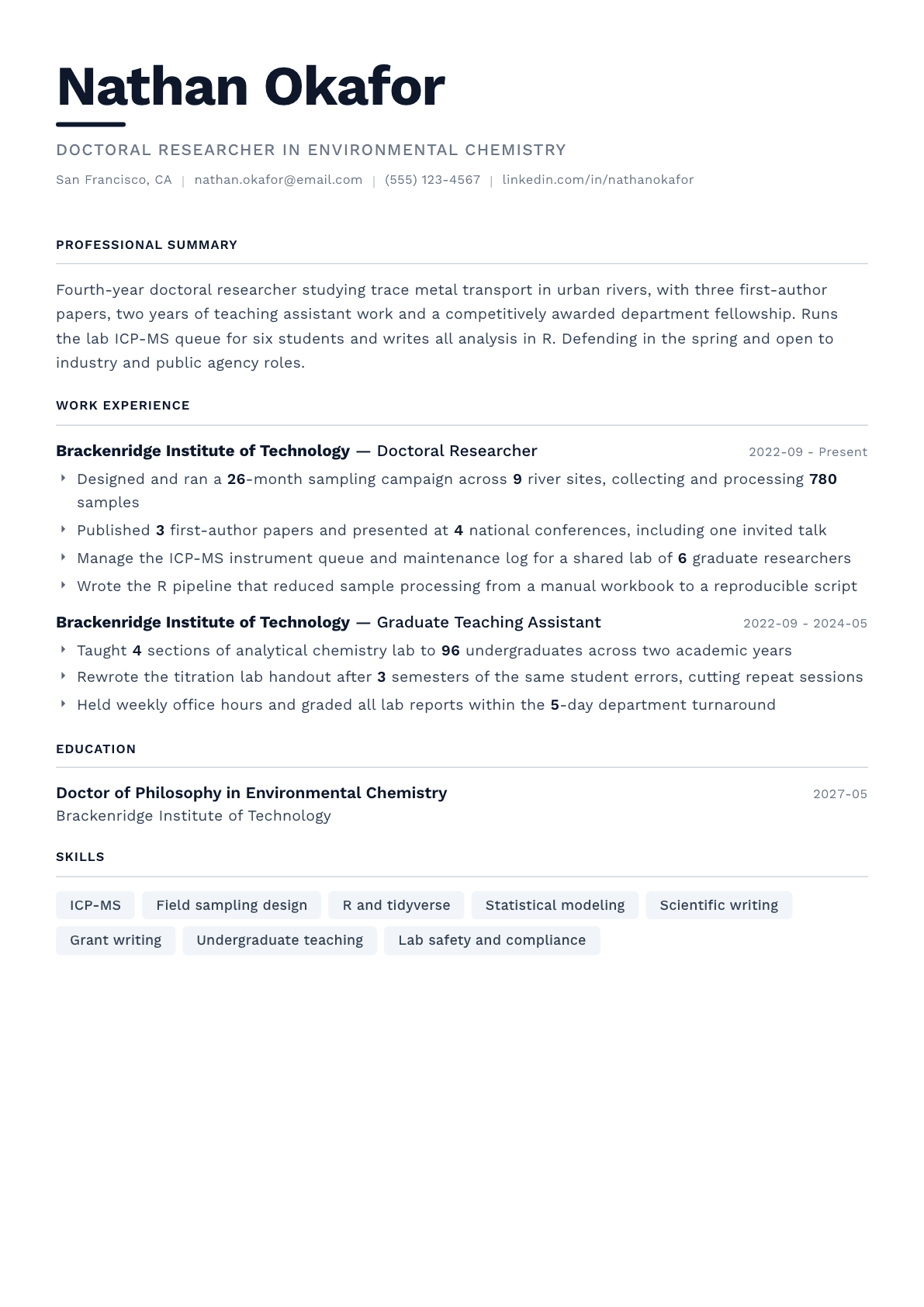 Graduate Student resume example, Berlin template