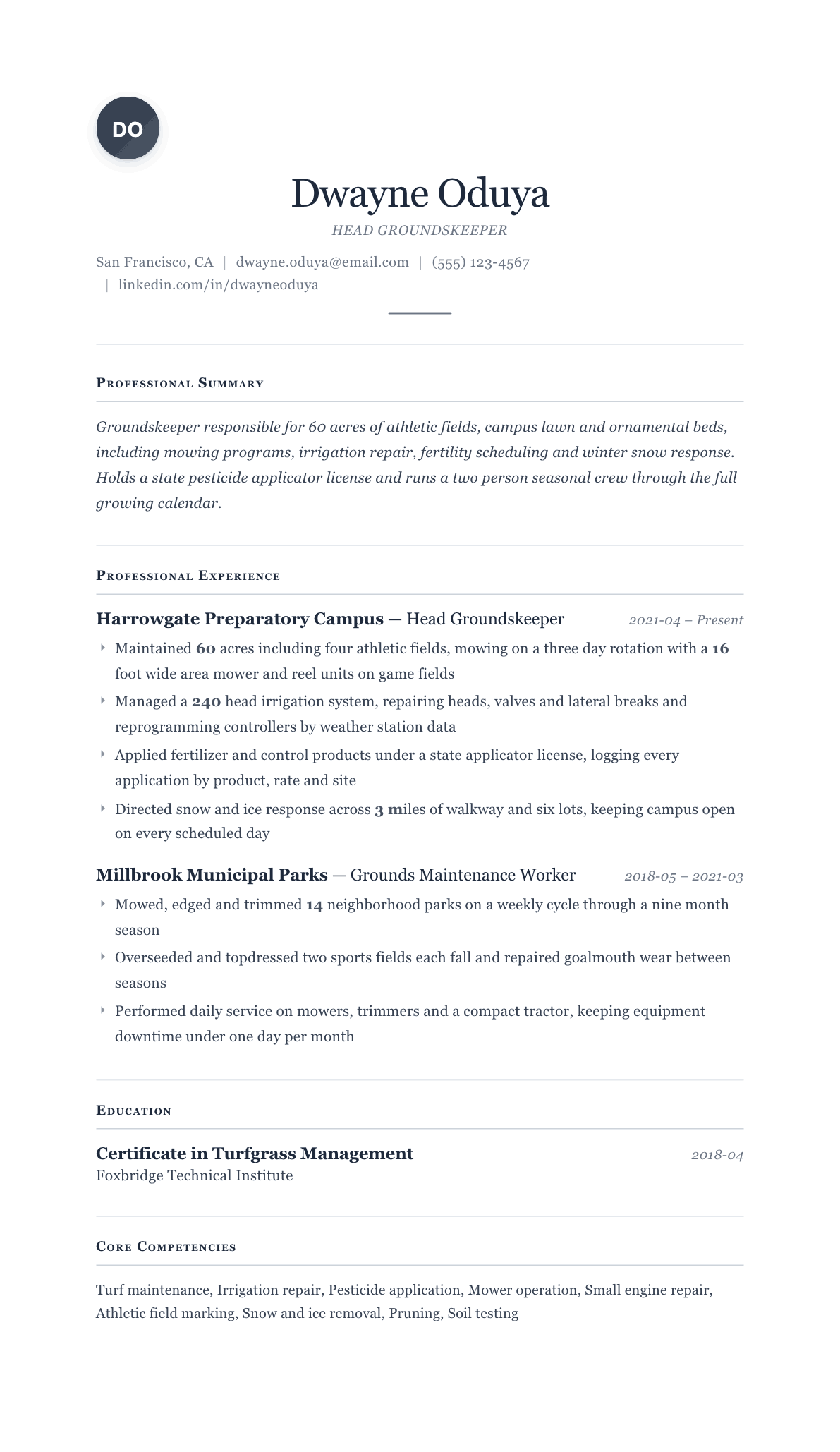 Groundskeeper resume example, Cornerstone template