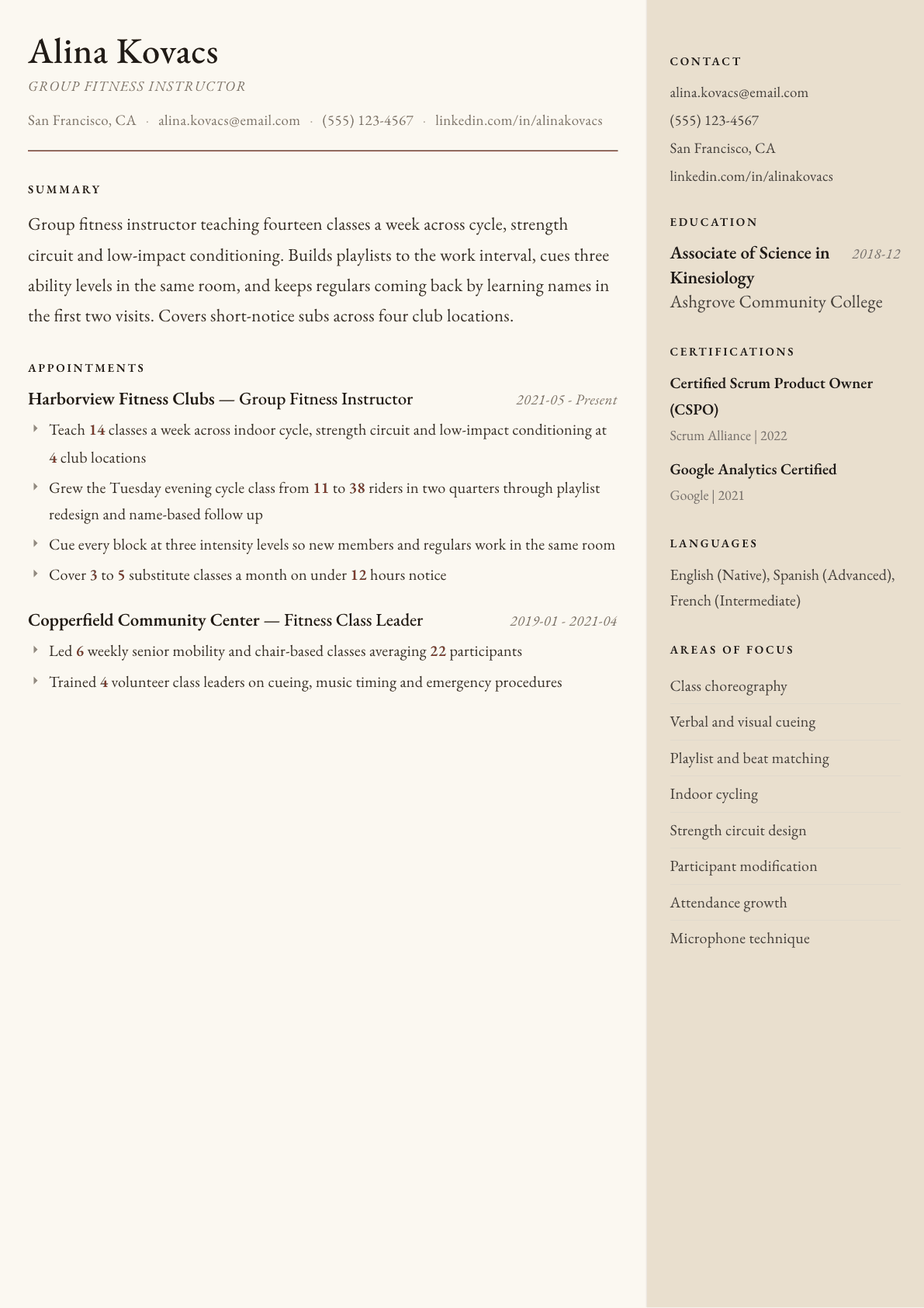Group Fitness Instructor resume example, Manuscript template