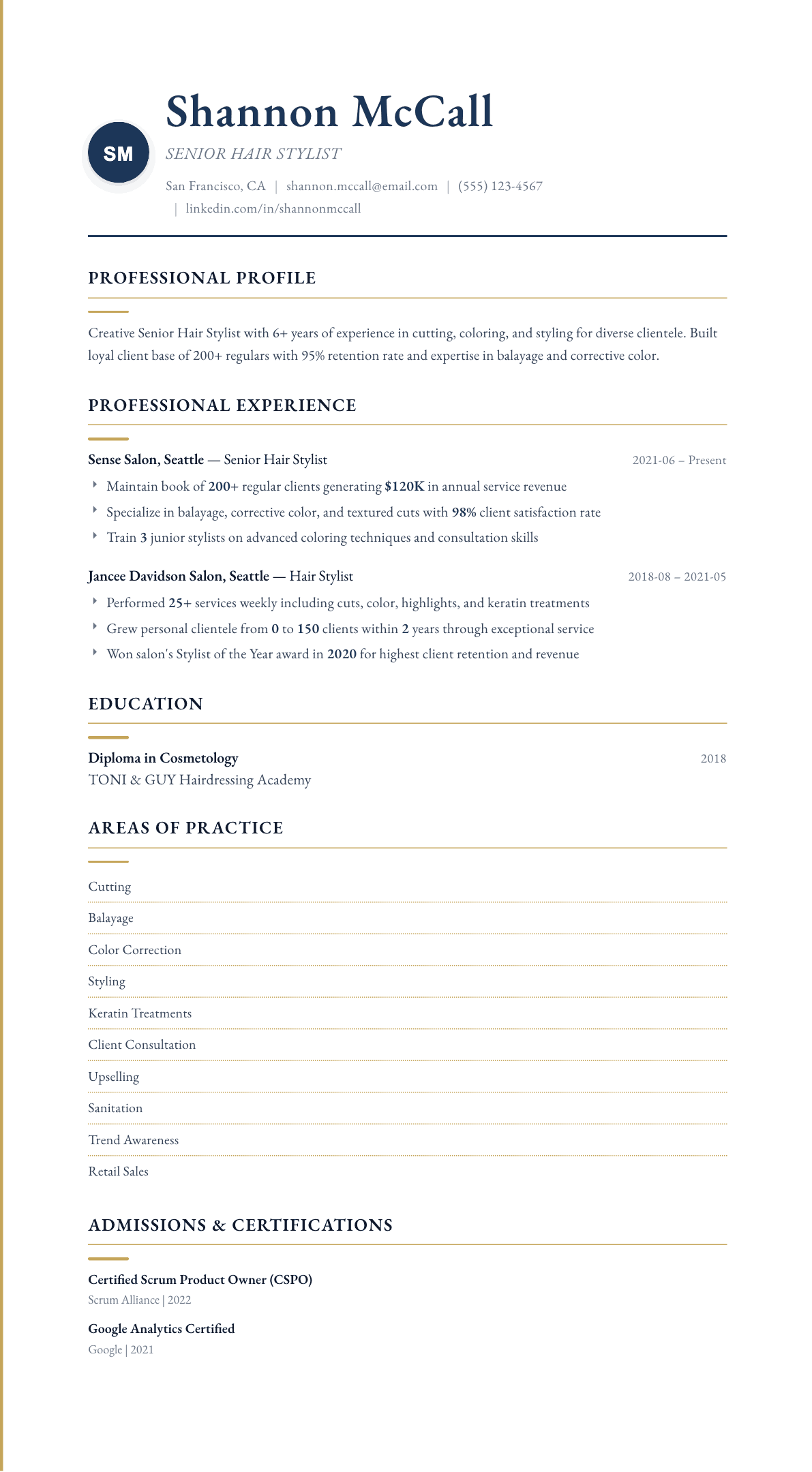 Hairstylist resume example, Folio template