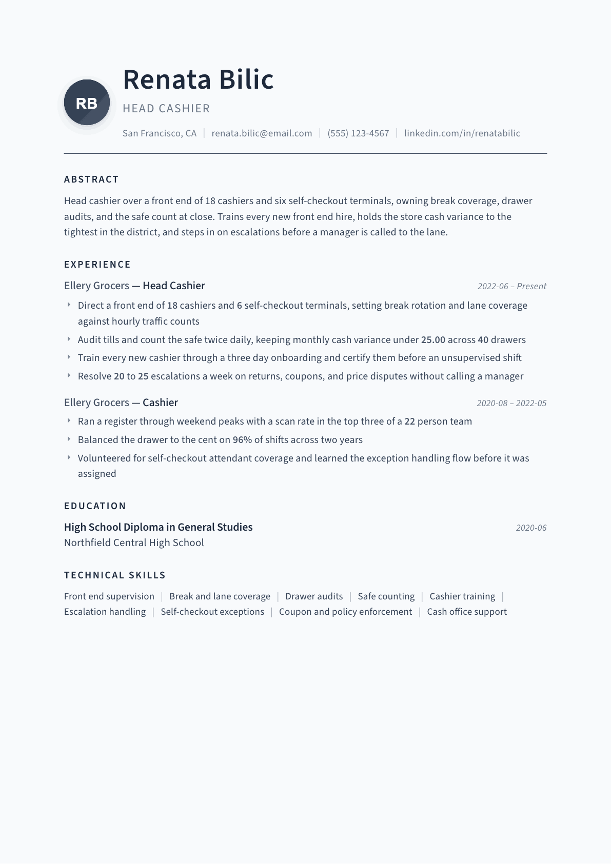 Head Cashier resume example, Thesis template
