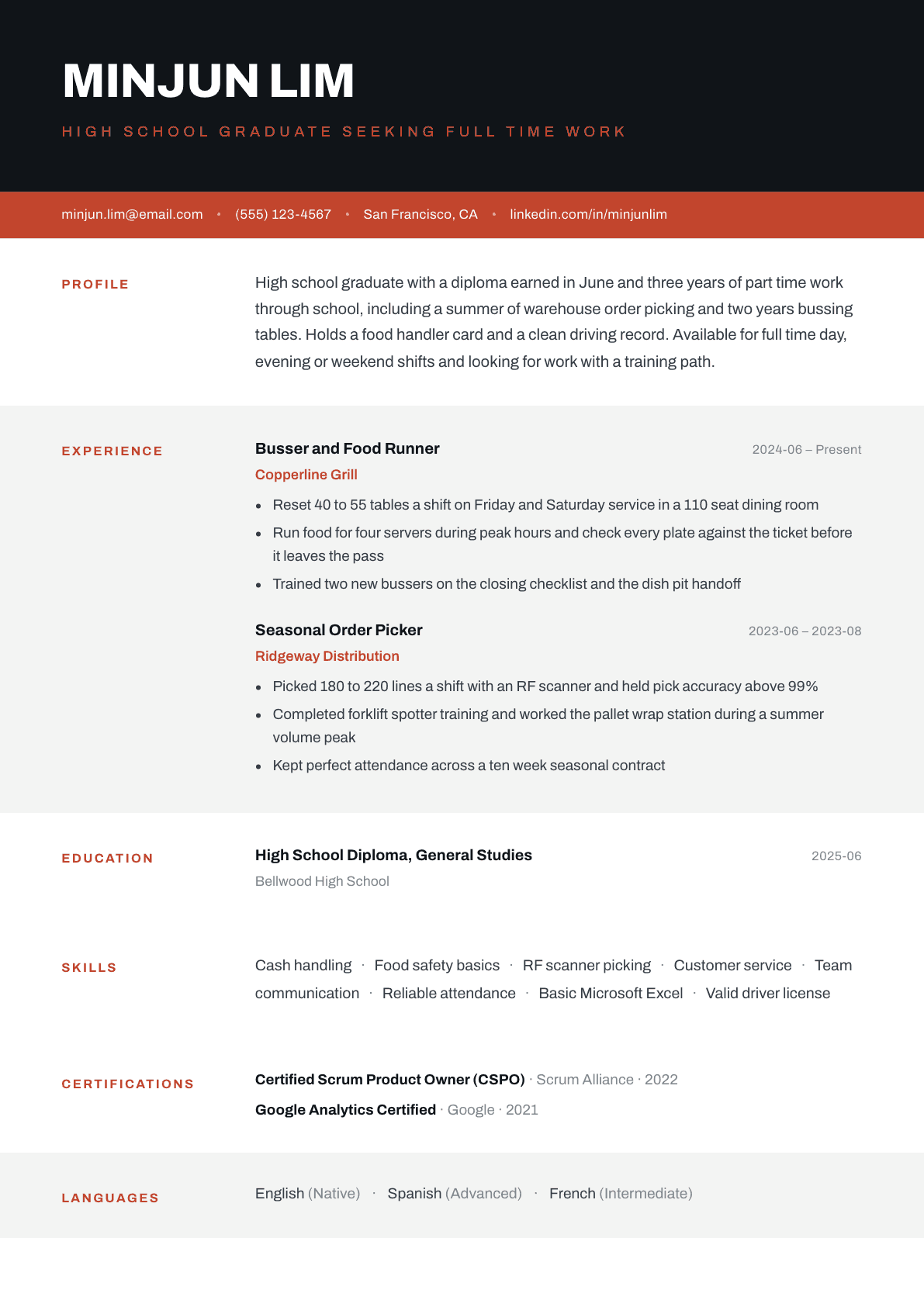 High School Graduate resume example, Strata template