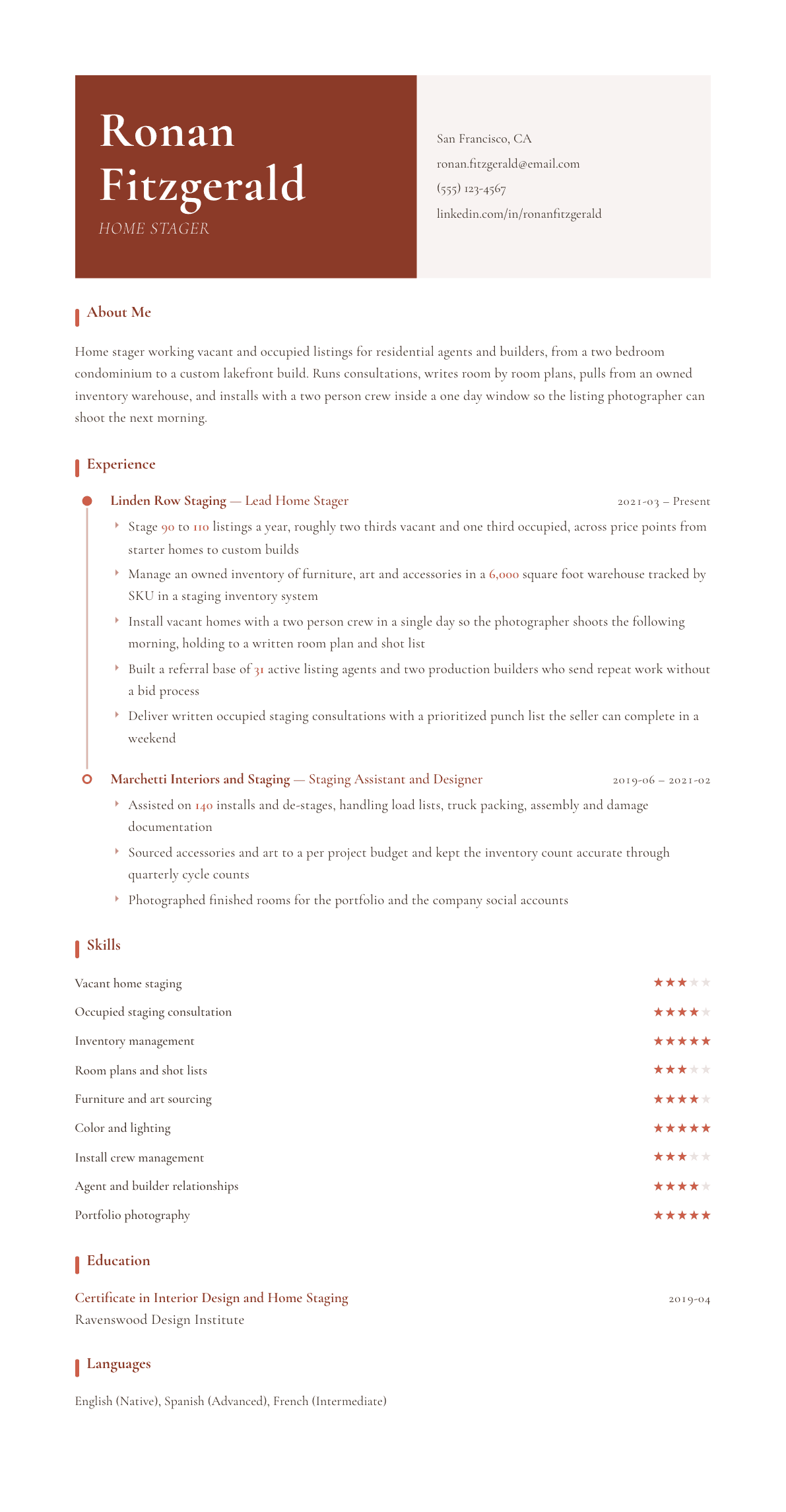 Home Stager resume example, Artisan template