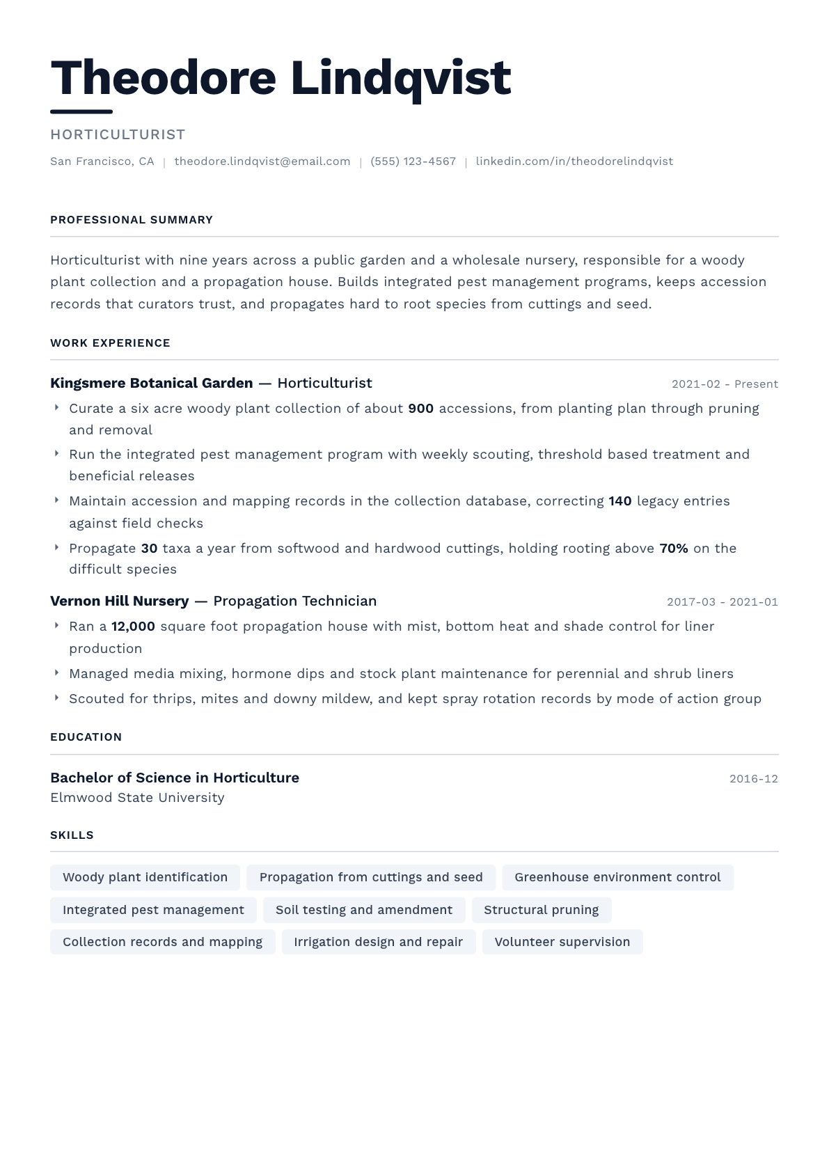 Horticulturist resume example, Berlin template