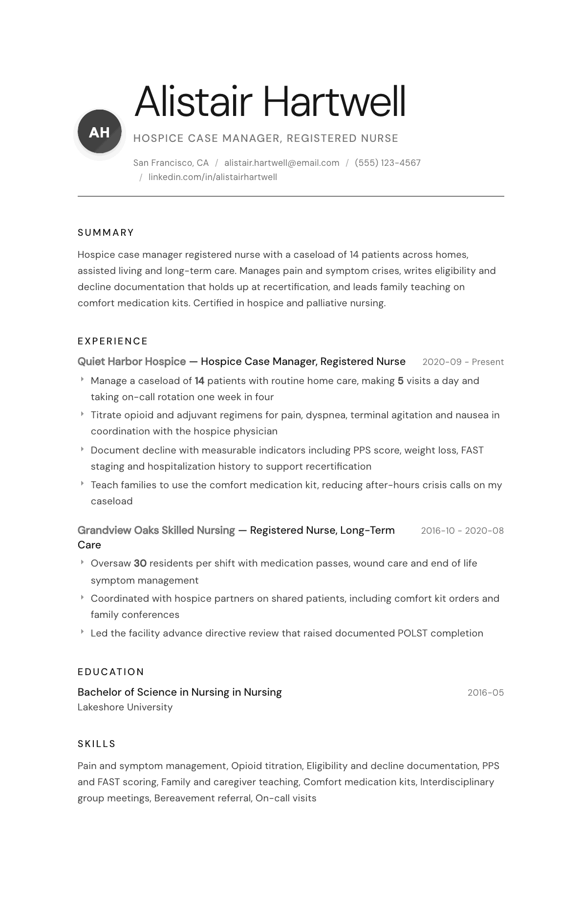 Hospice Nurse resume example, Whisper template