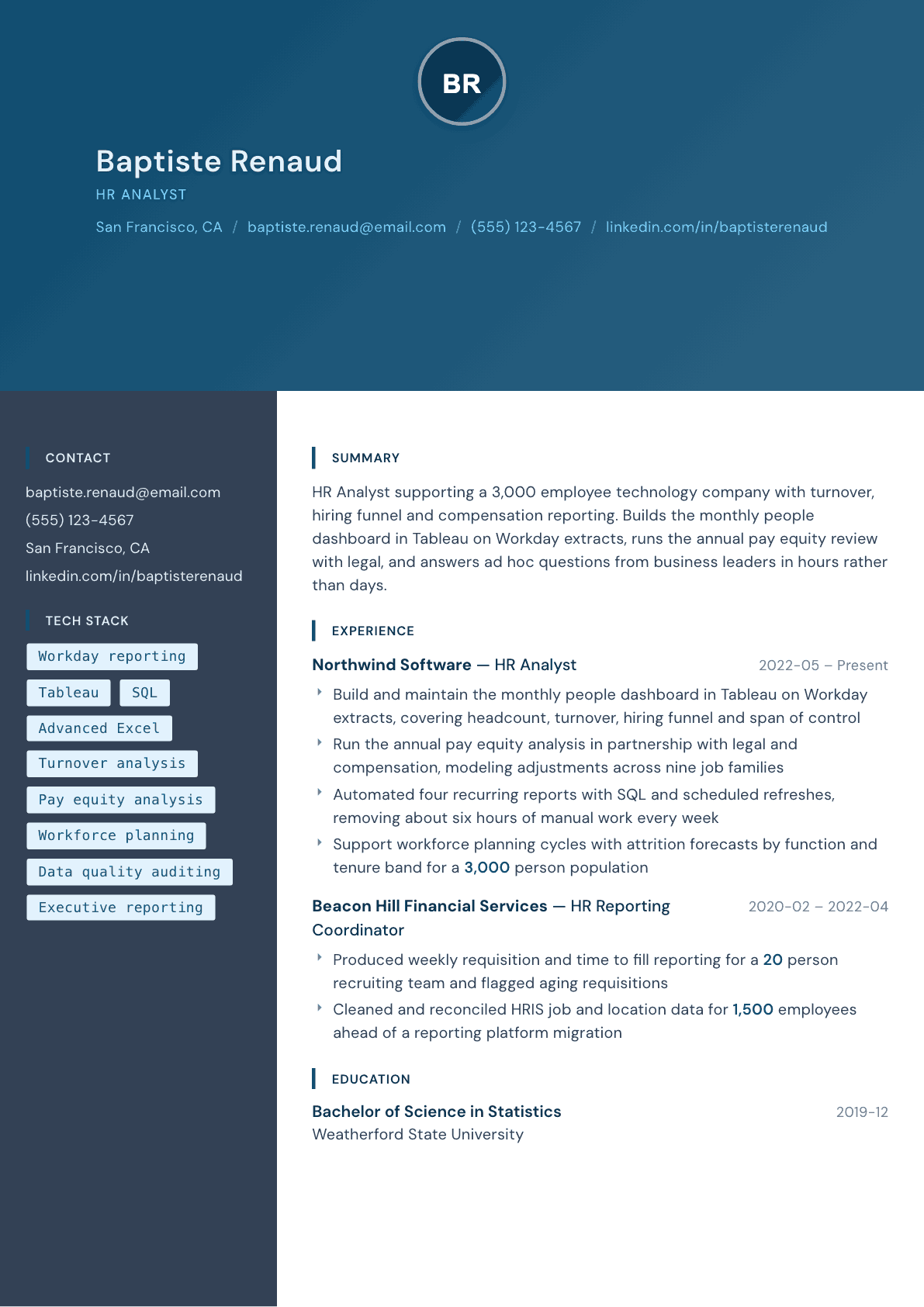 HR Analyst resume example, Prism template