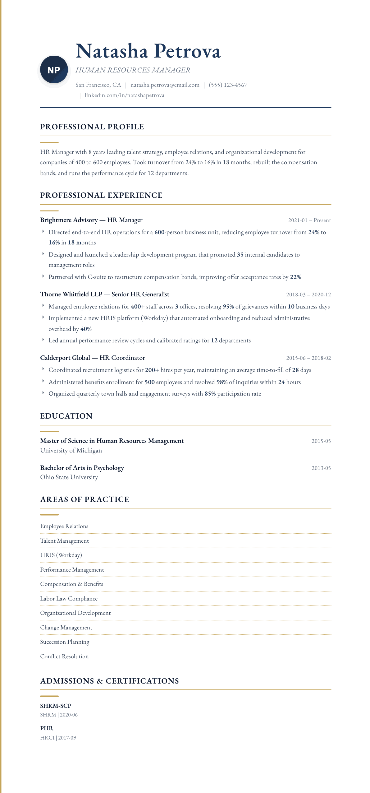 HR Manager resume example, Folio template