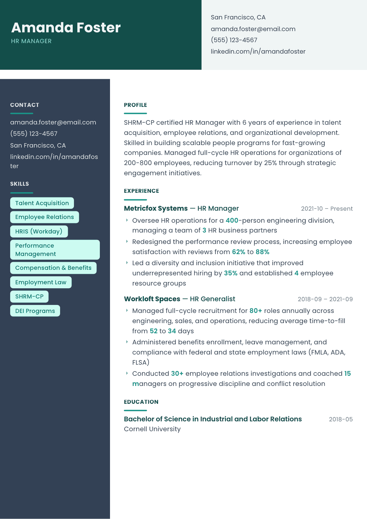 Human Resources resume example, Spectrum template