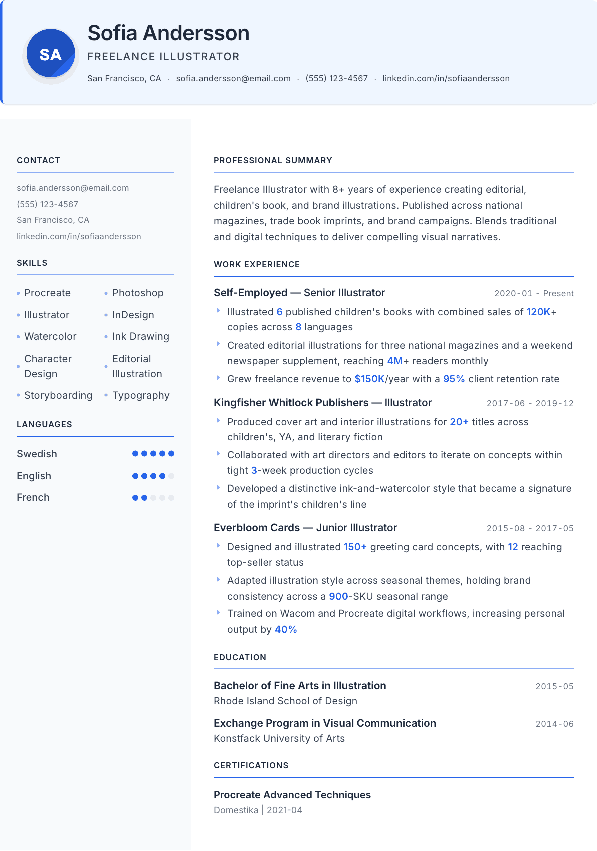 Illustrator resume example, Geneva template