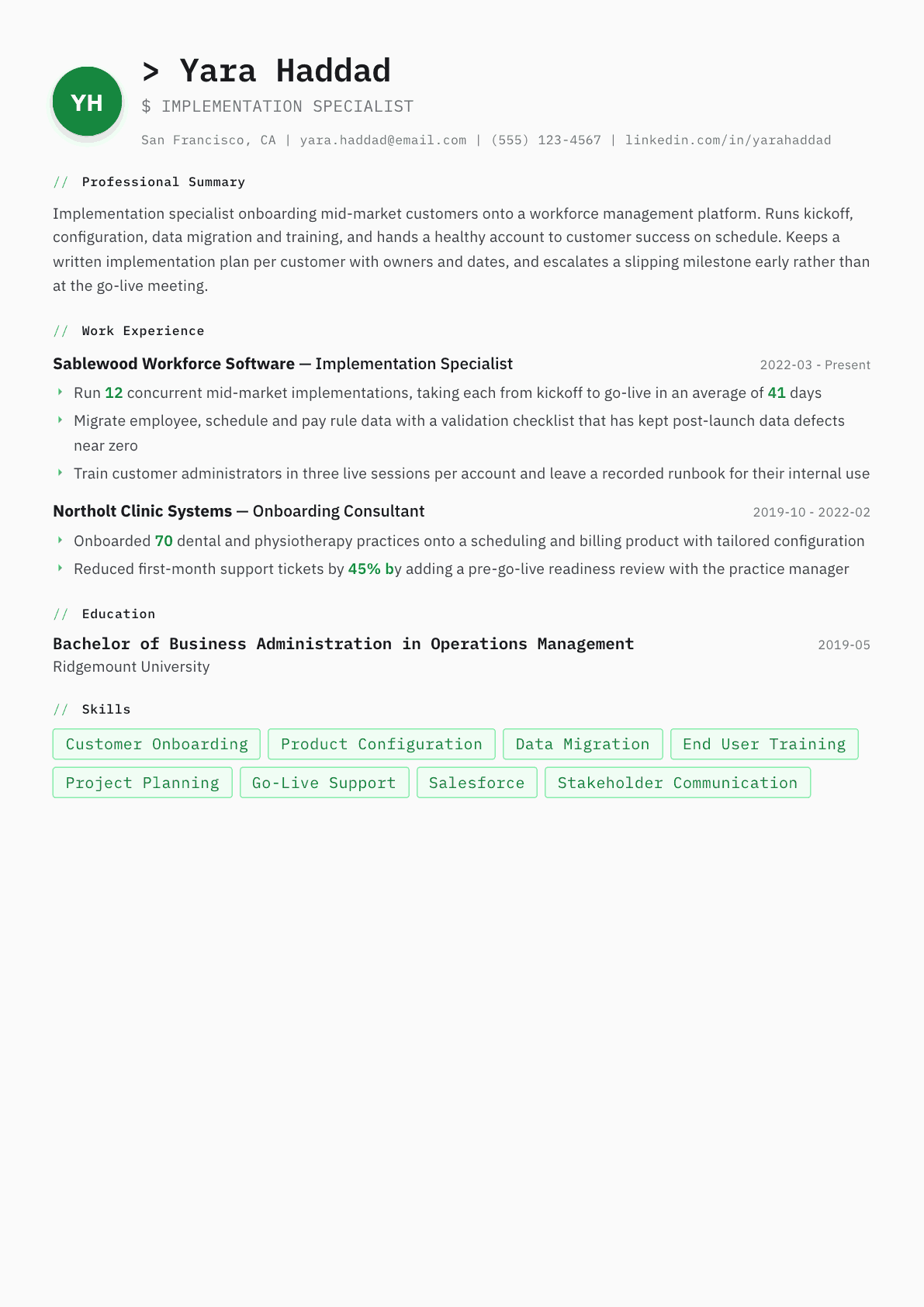 Implementation Specialist resume example, Amsterdam template