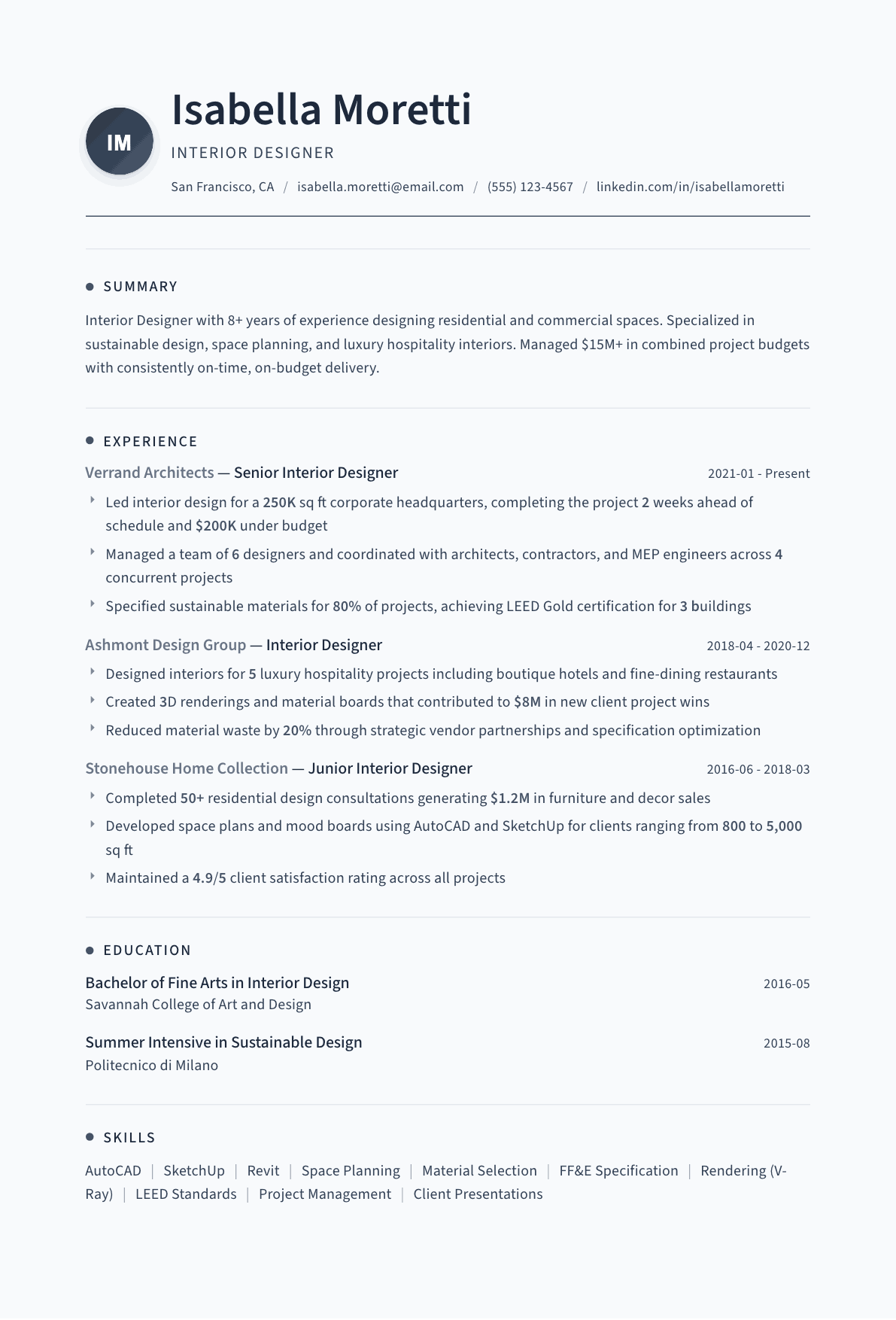 Interior Designer resume example, Thread template