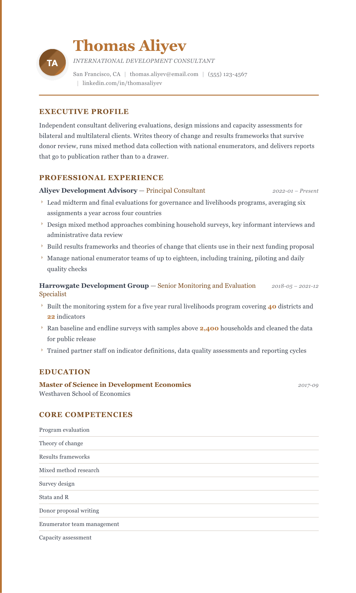 International Development Consultant resume example, Regency template
