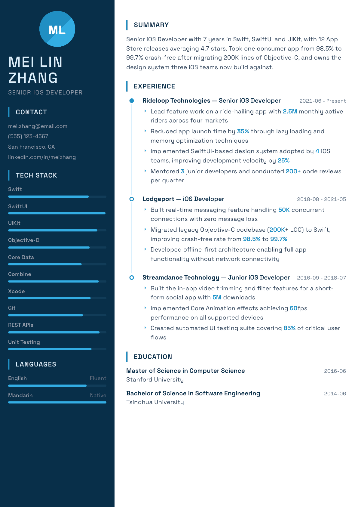iOS Developer resume example, Circuit template