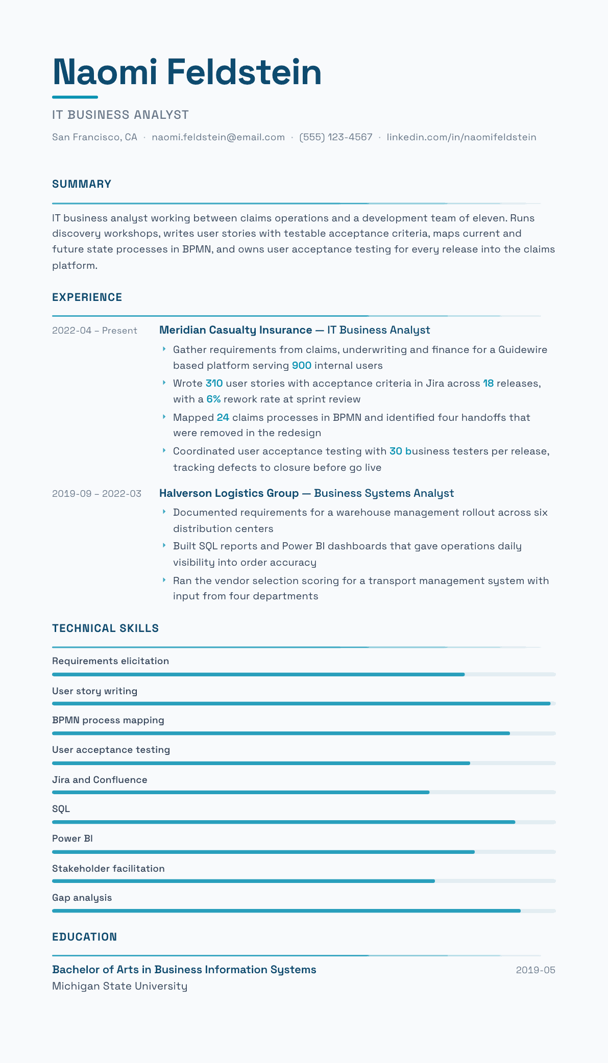 IT Business Analyst resume example, Velocity template