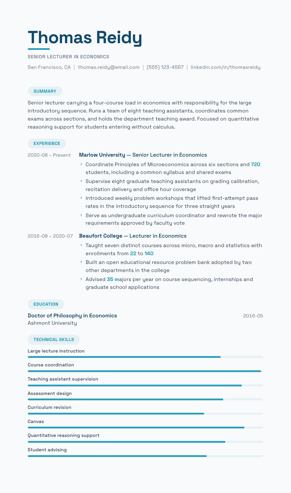 Lecturer resume example, Horizon template