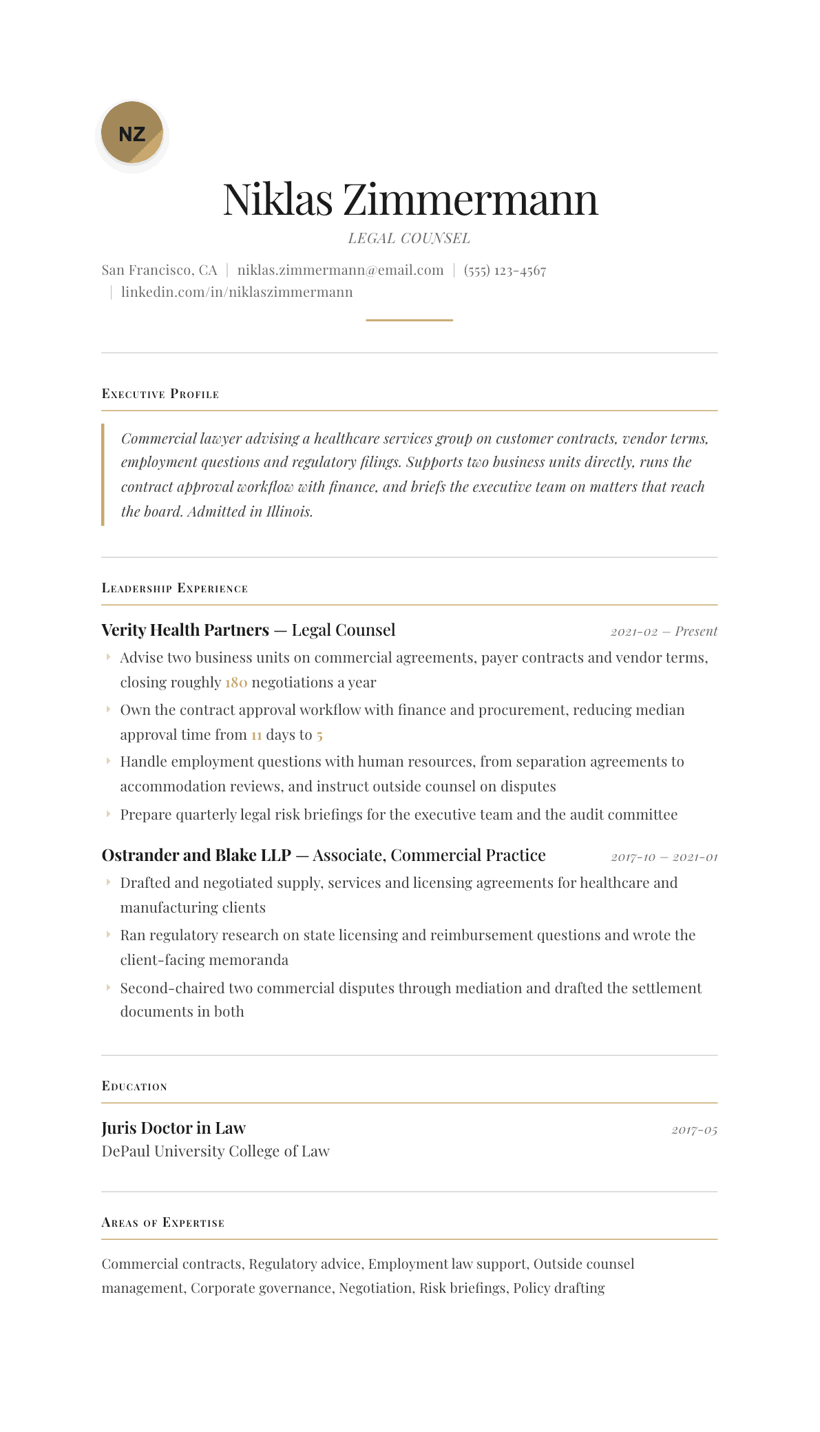 Legal Counsel resume example, Chancellor template