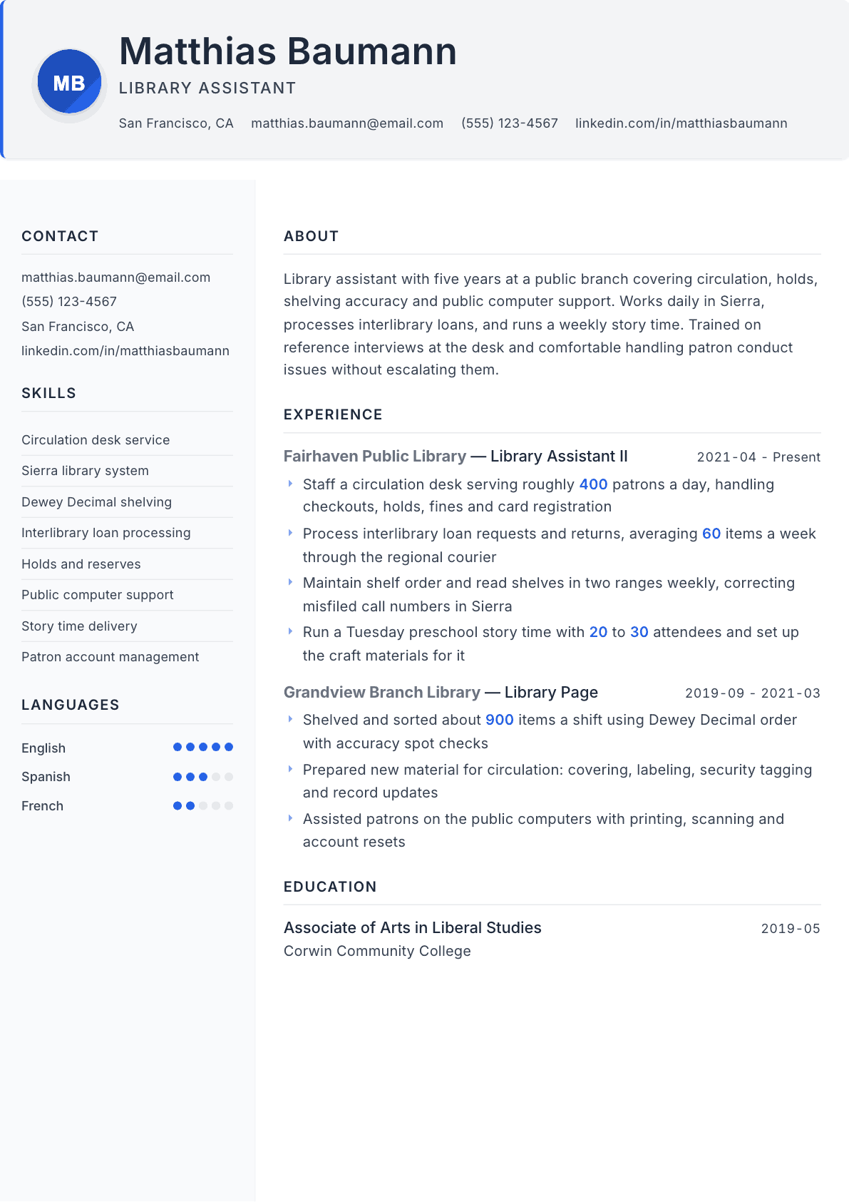 Library Assistant resume example, Paper template