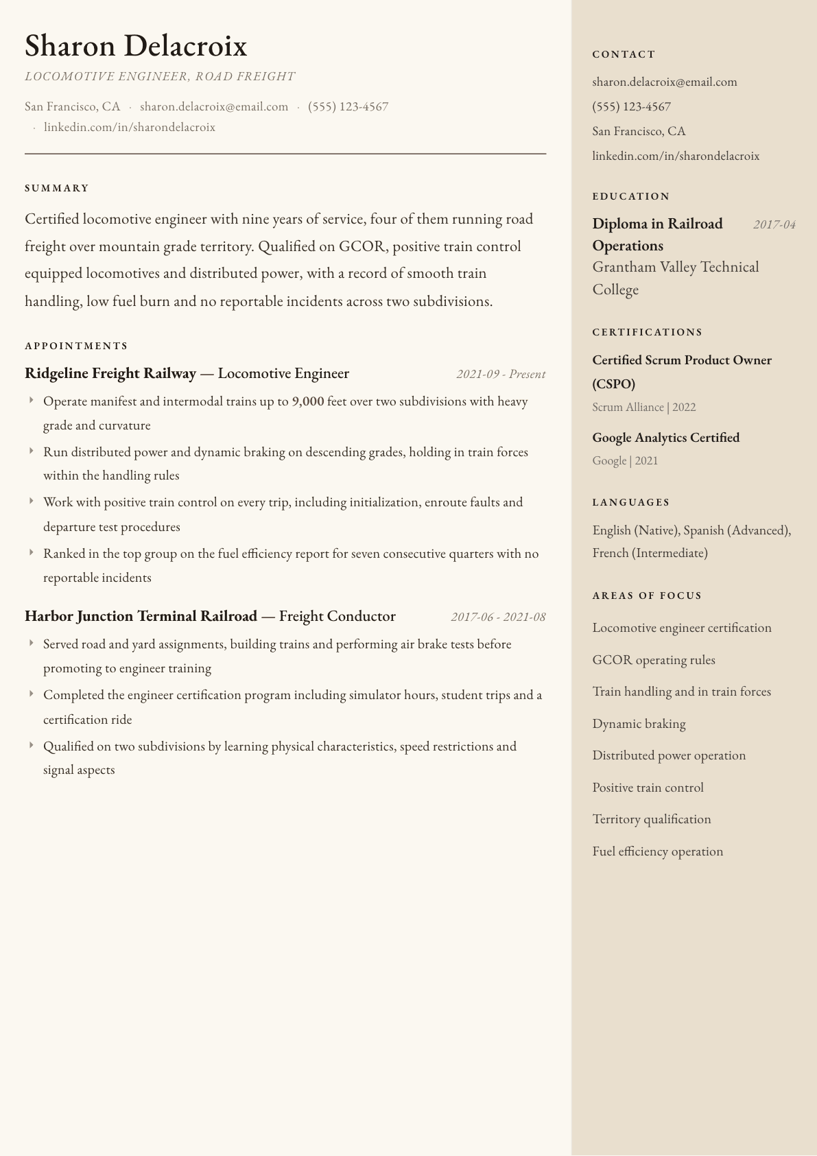 Locomotive Engineer resume example, Manuscript template