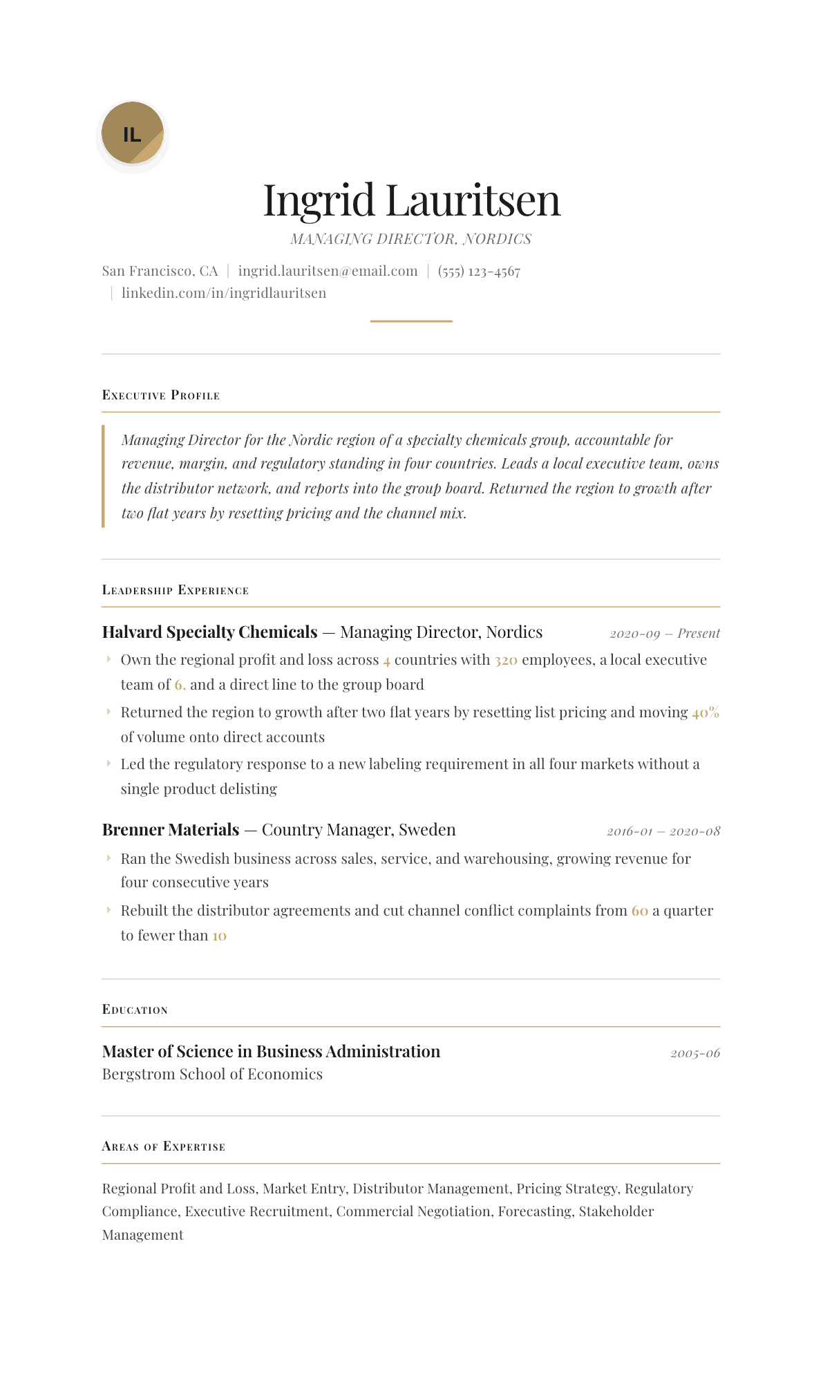 Managing Director resume example, Chancellor template