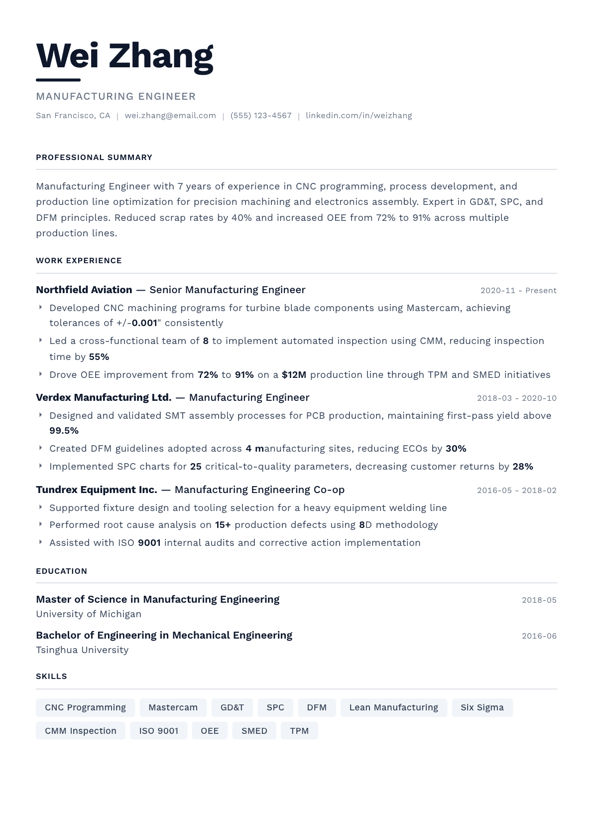Manufacturing Engineer resume example, Berlin template