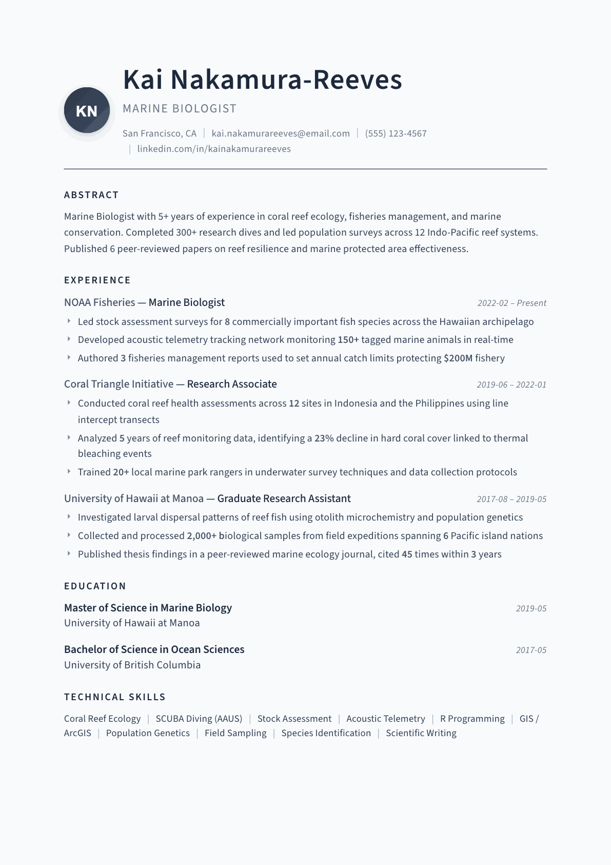 Marine Biologist resume example, Thesis template
