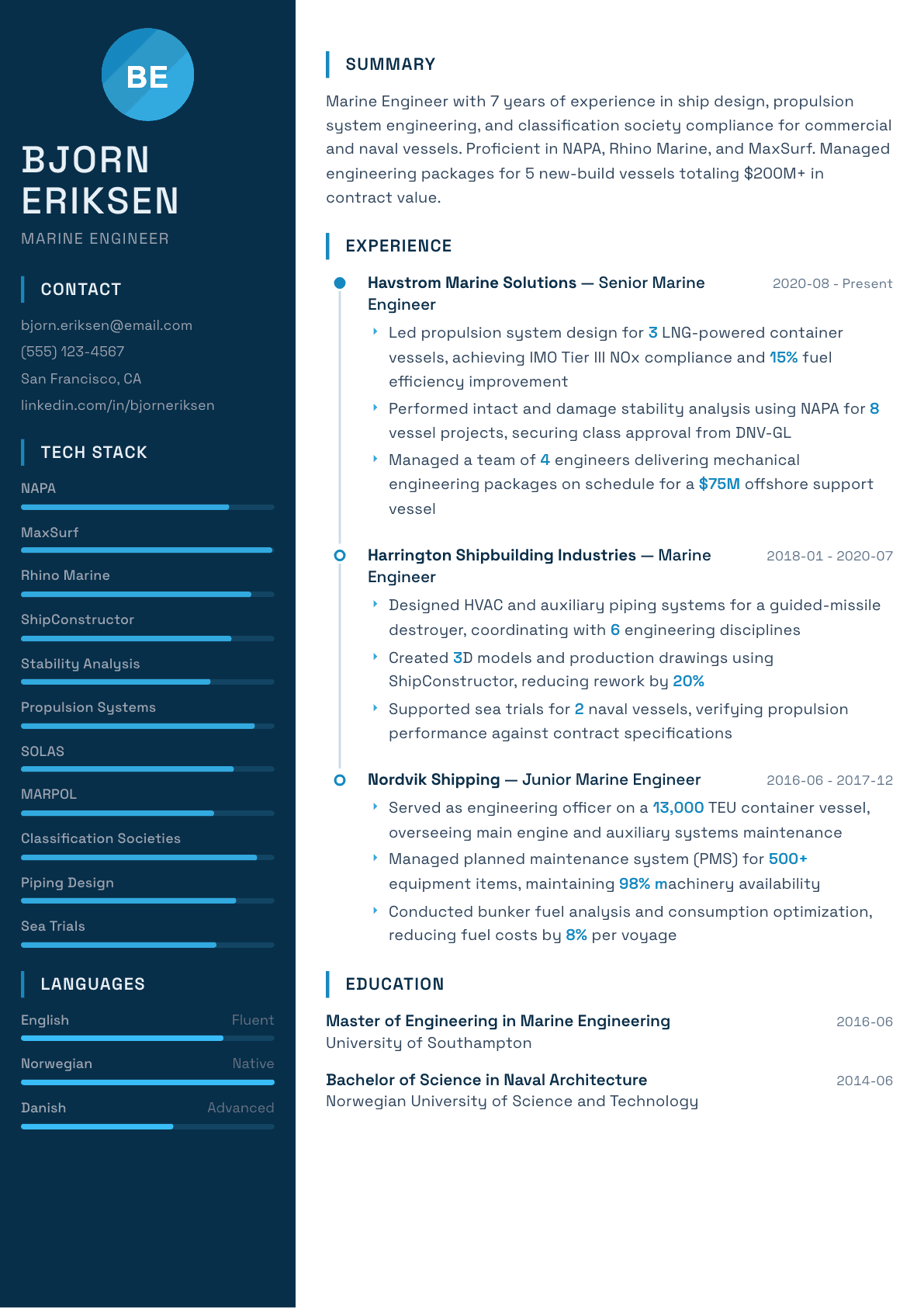 Marine Engineer resume example, Circuit template