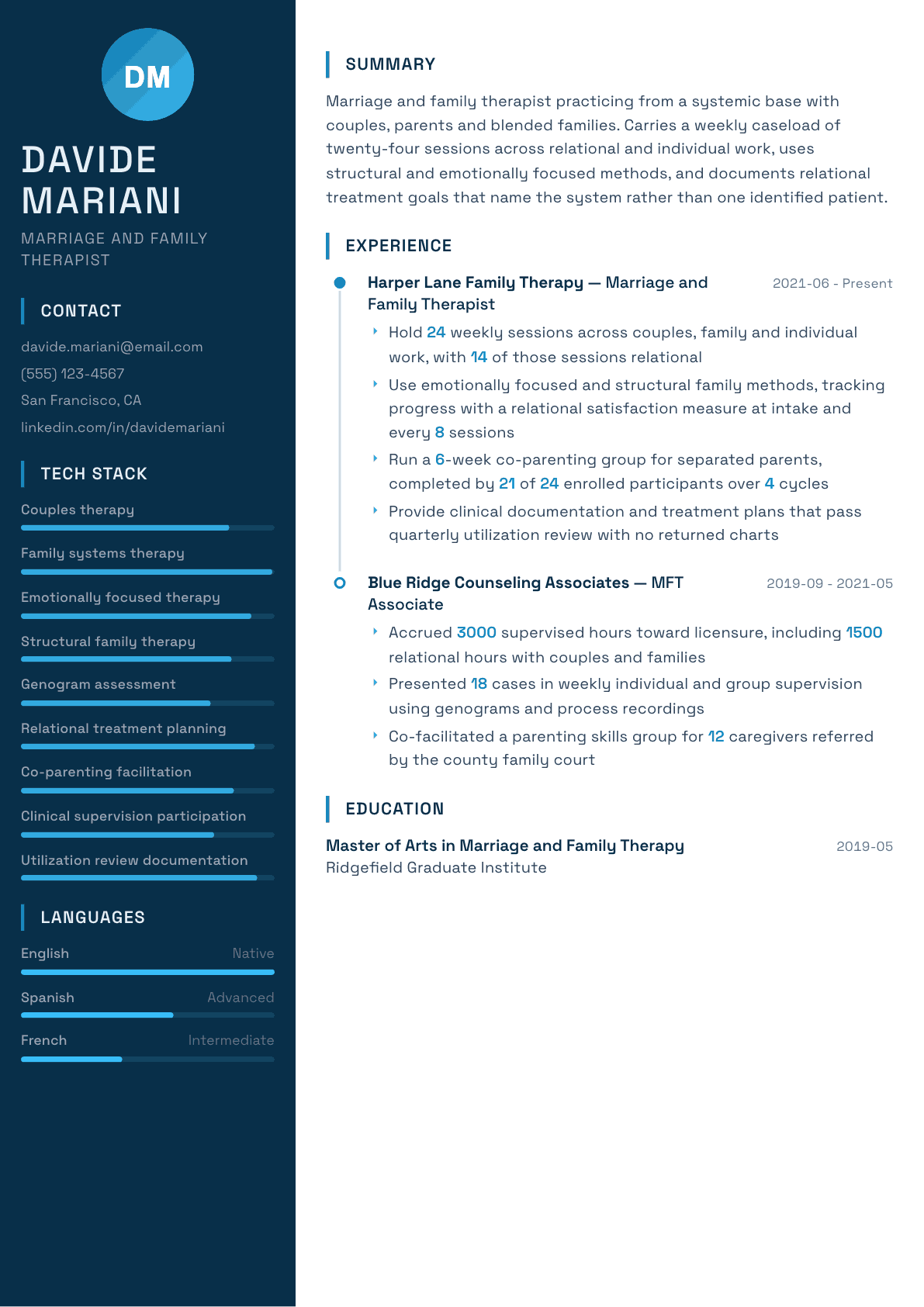 Marriage and Family Therapist resume example, Circuit template