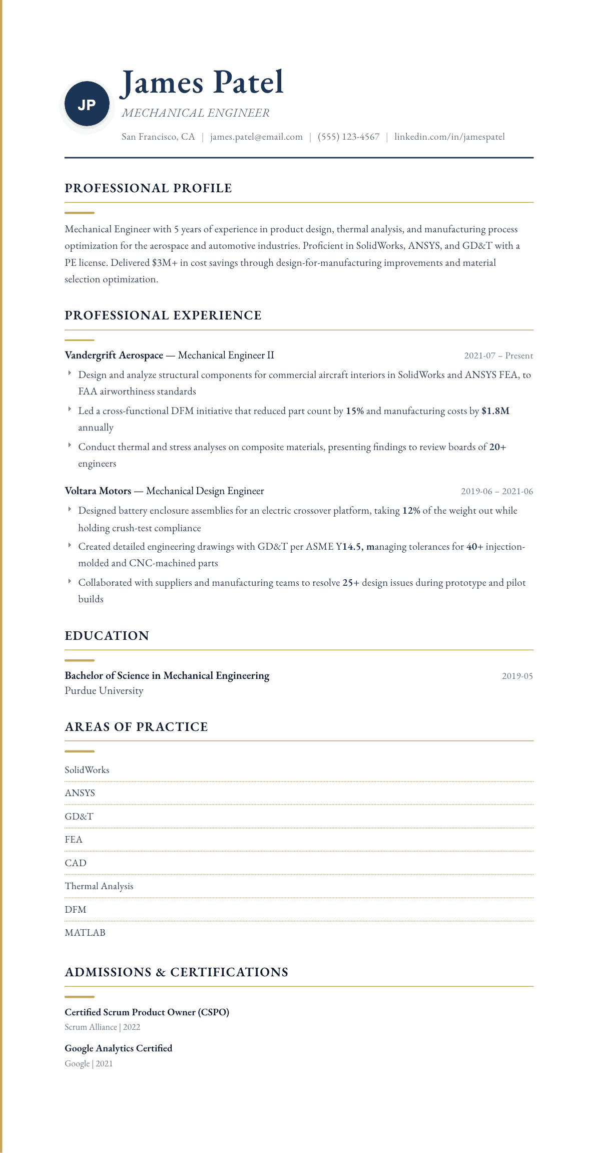 Mechanical Engineer resume example, Folio template