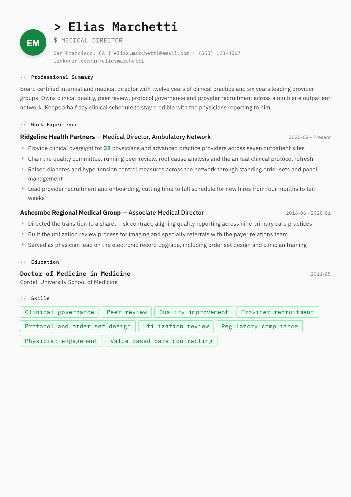 Medical Director resume example, Amsterdam template