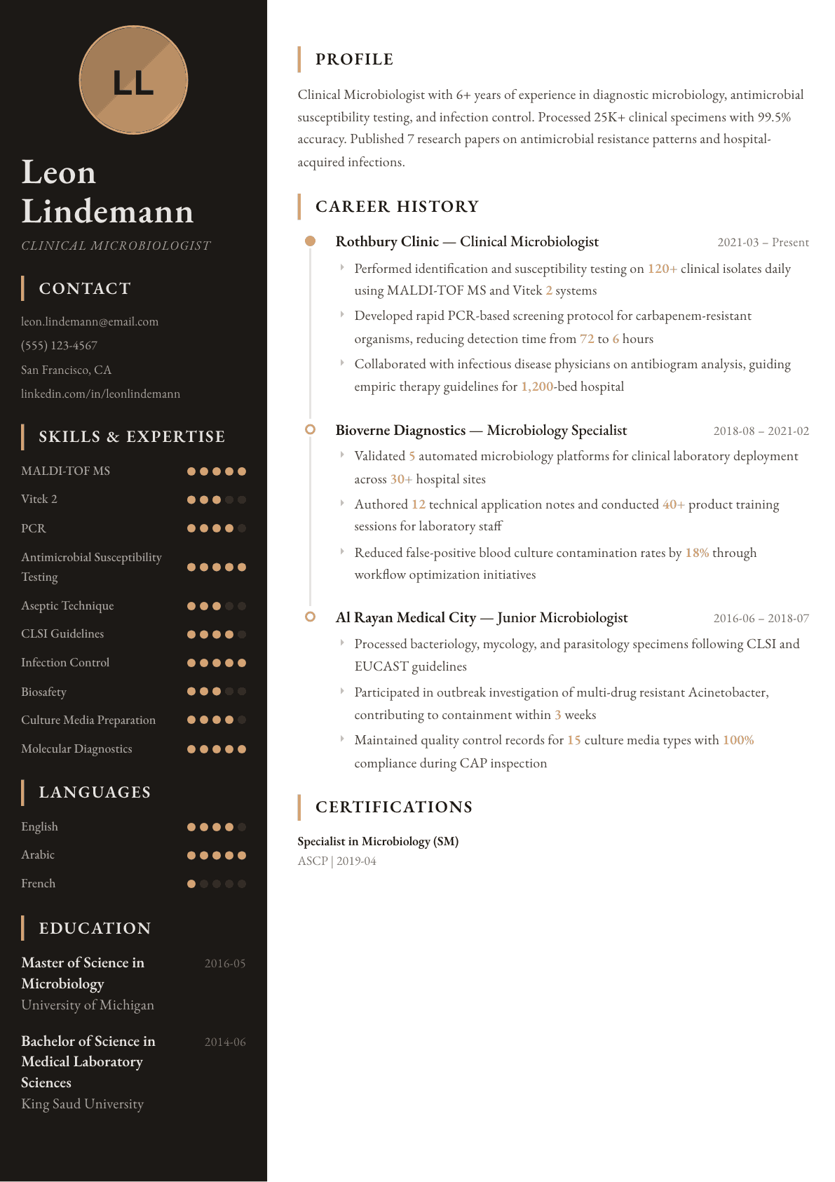 Microbiologist resume example, Heritage template