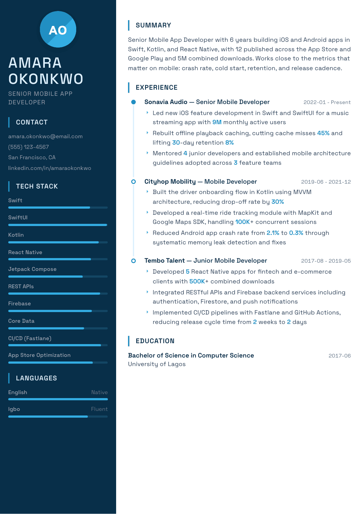 Mobile App Developer resume example, Circuit template