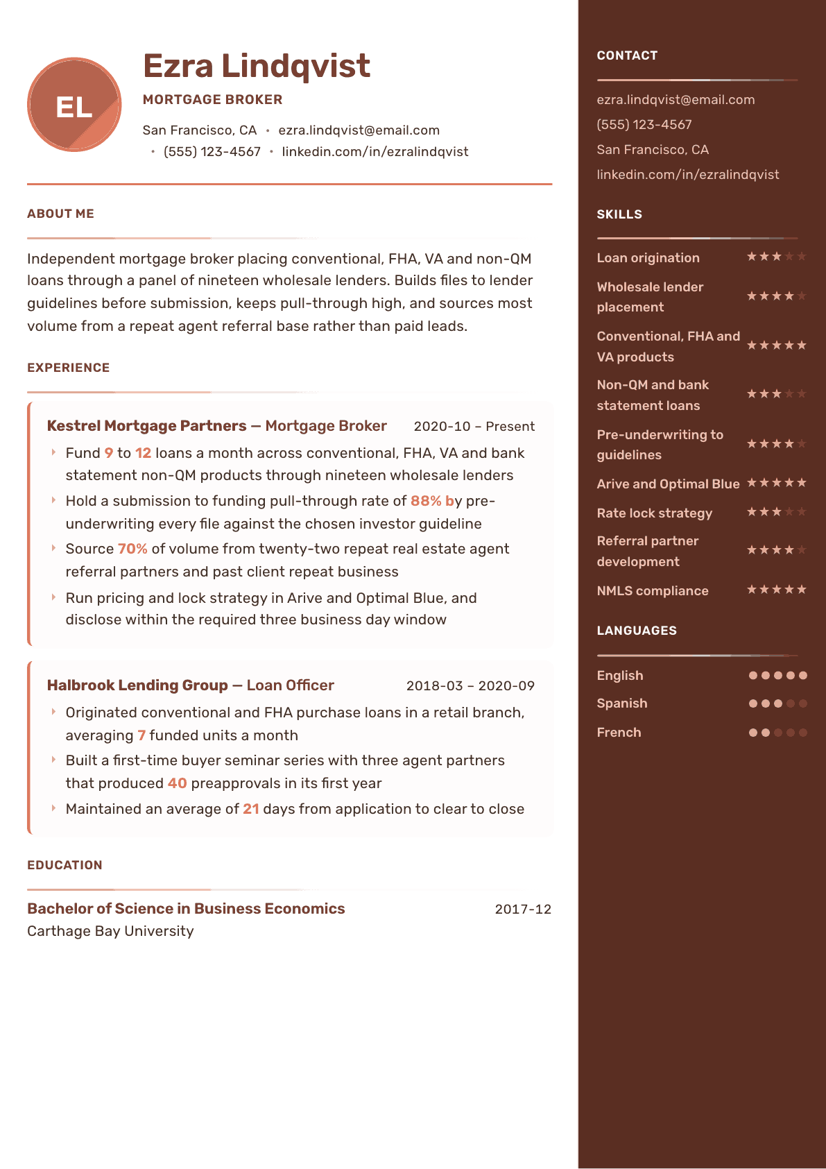 Mortgage Broker resume example, Mosaic template
