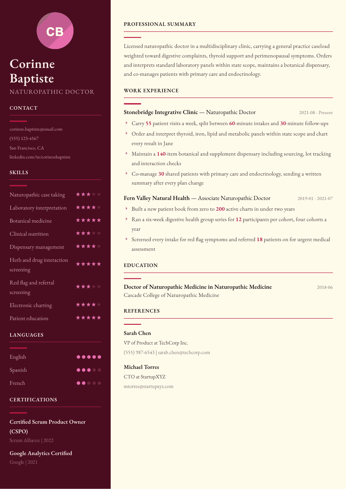 Naturopath resume example, Dubai template