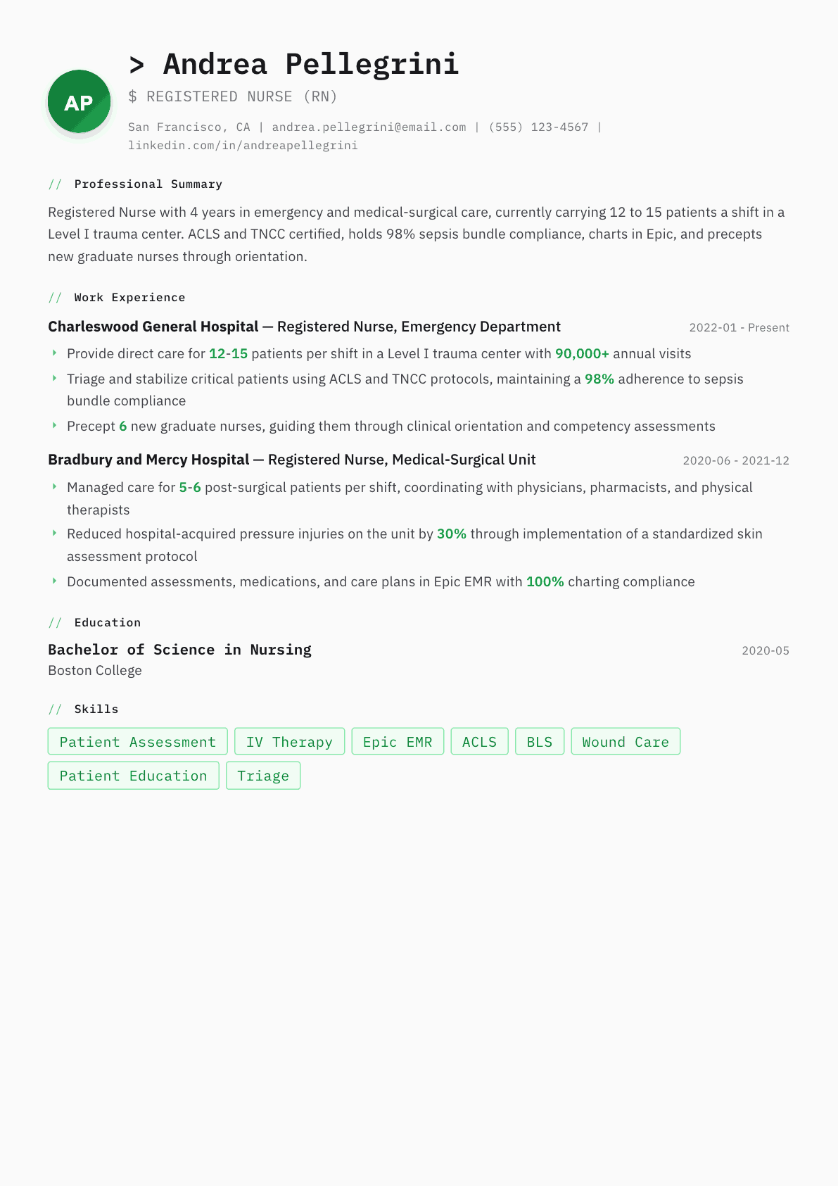 Nurse resume example, Amsterdam template