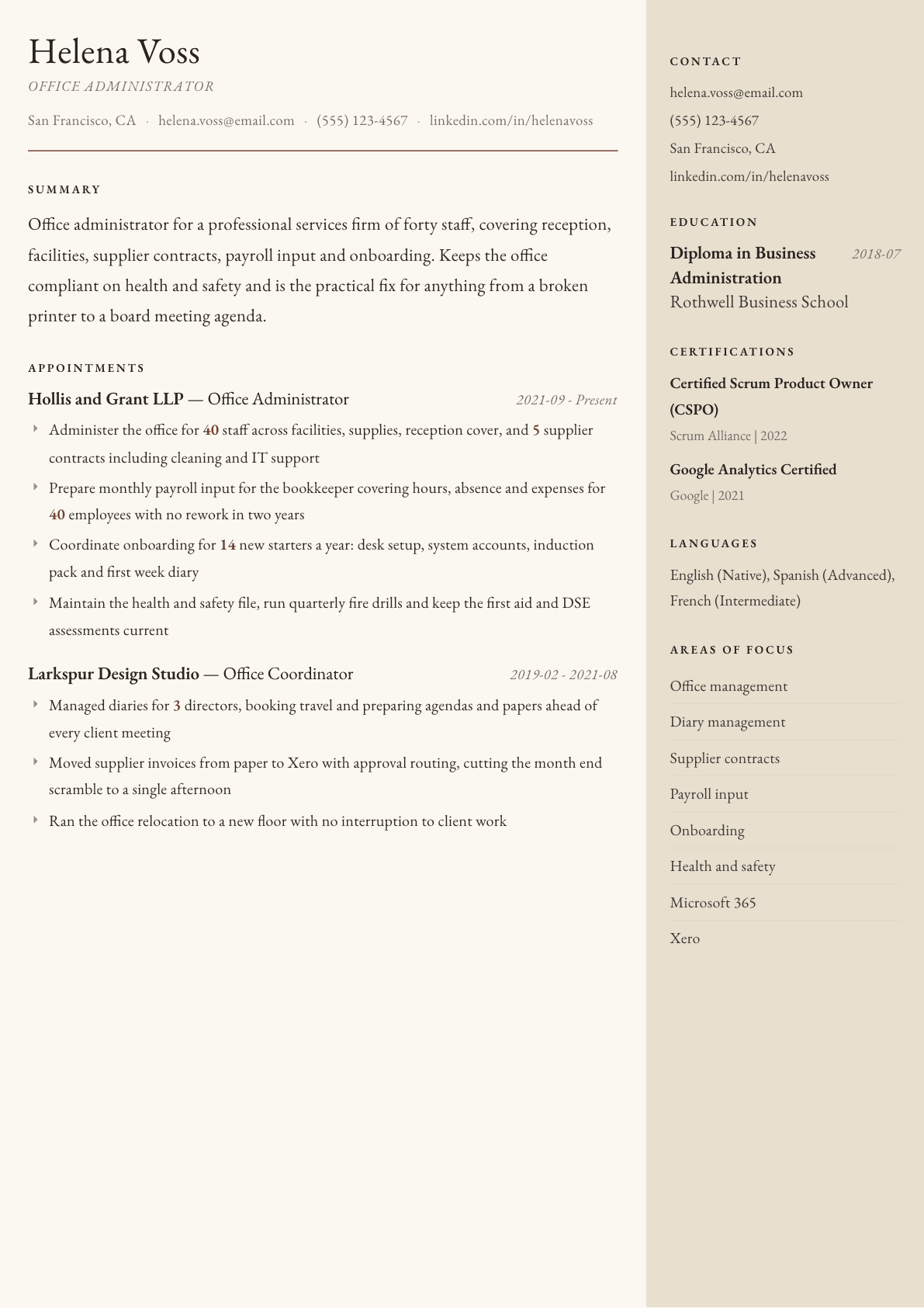 Office Administrator resume example, Manuscript template