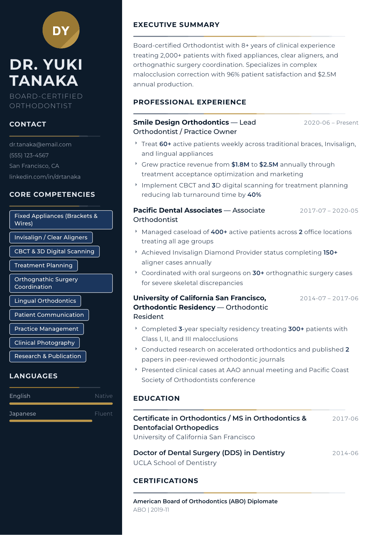 Orthodontist resume example, Catalyst template