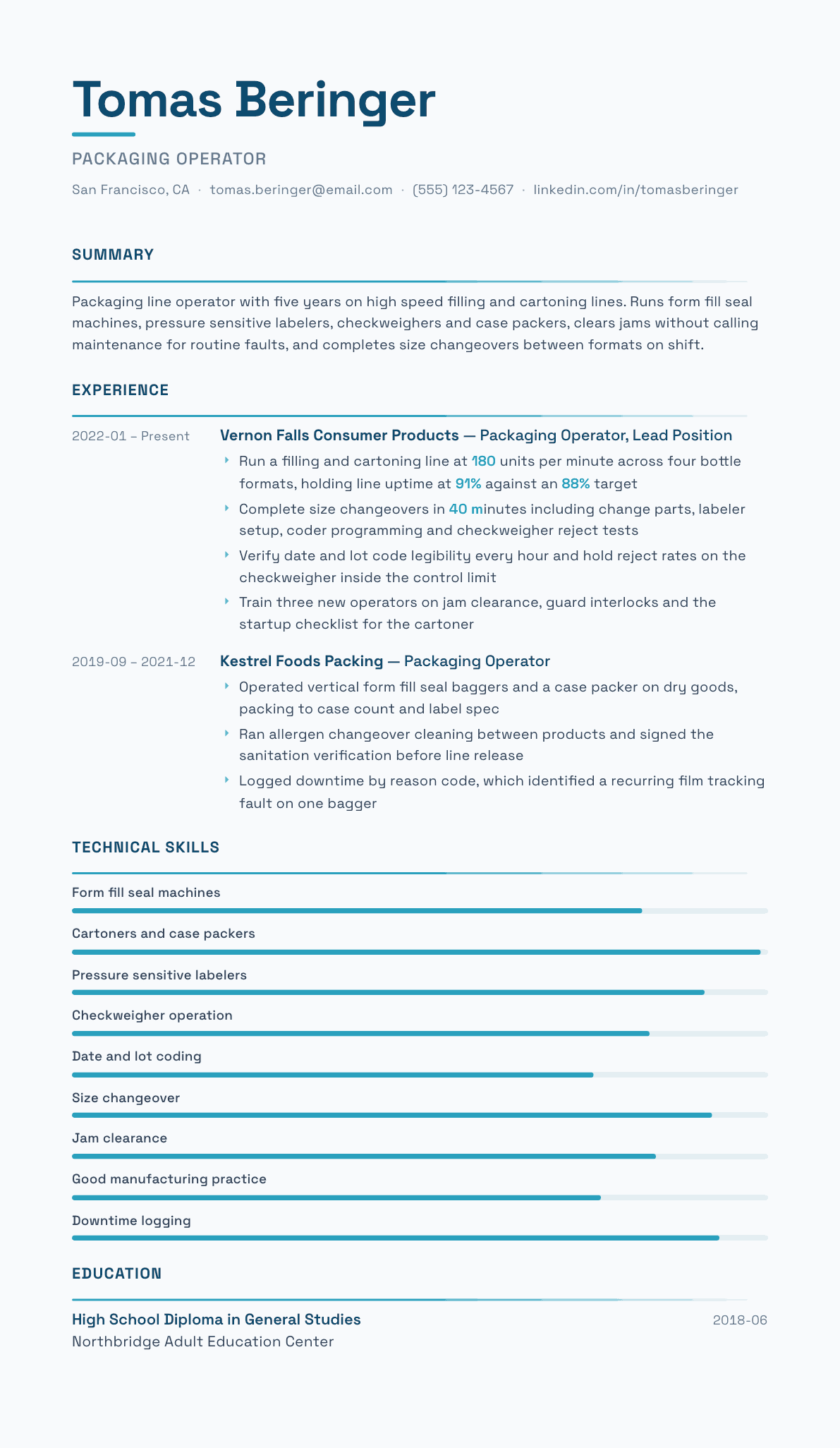 Packaging Operator resume example, Velocity template