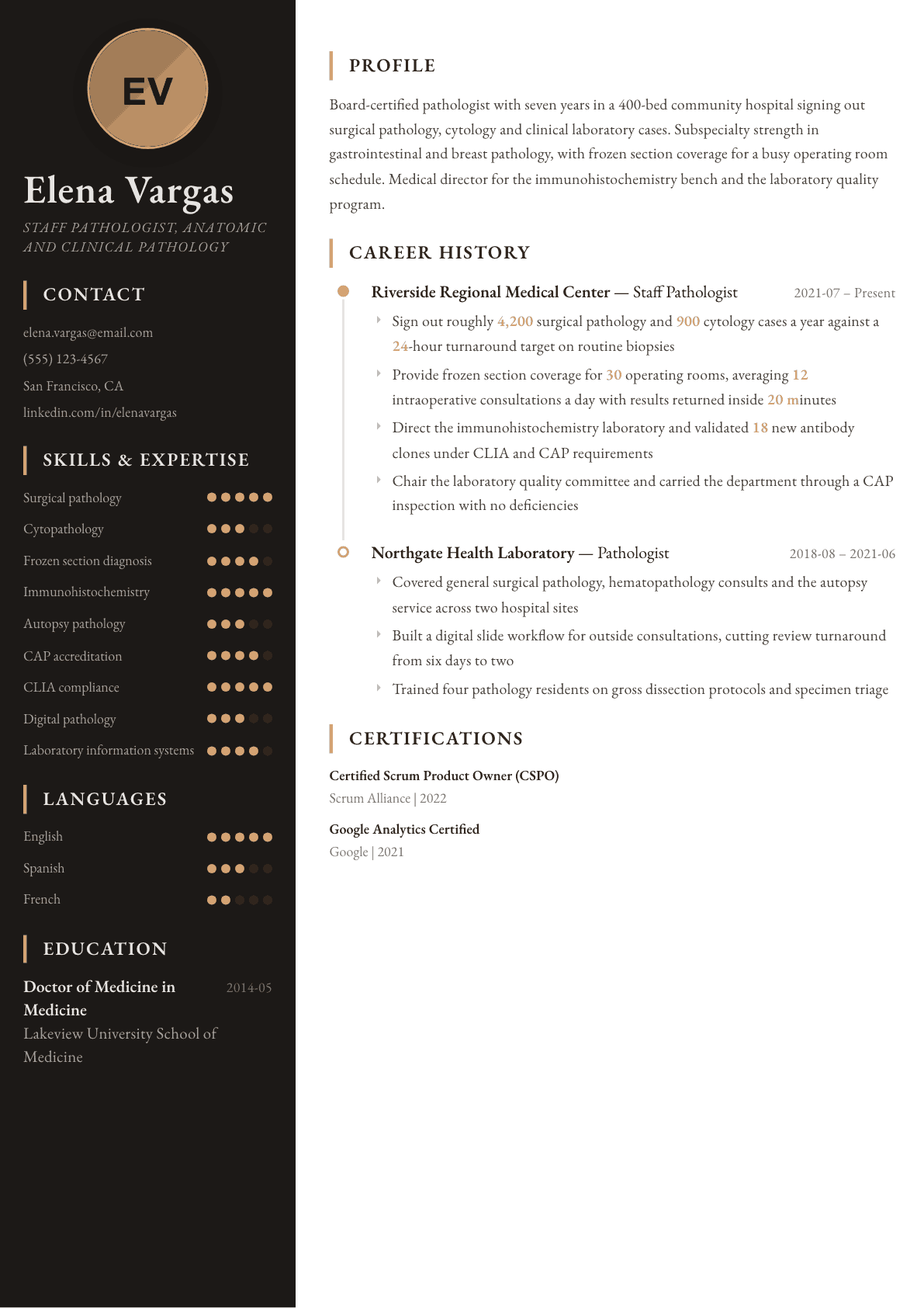 Pathologist resume example, Heritage template