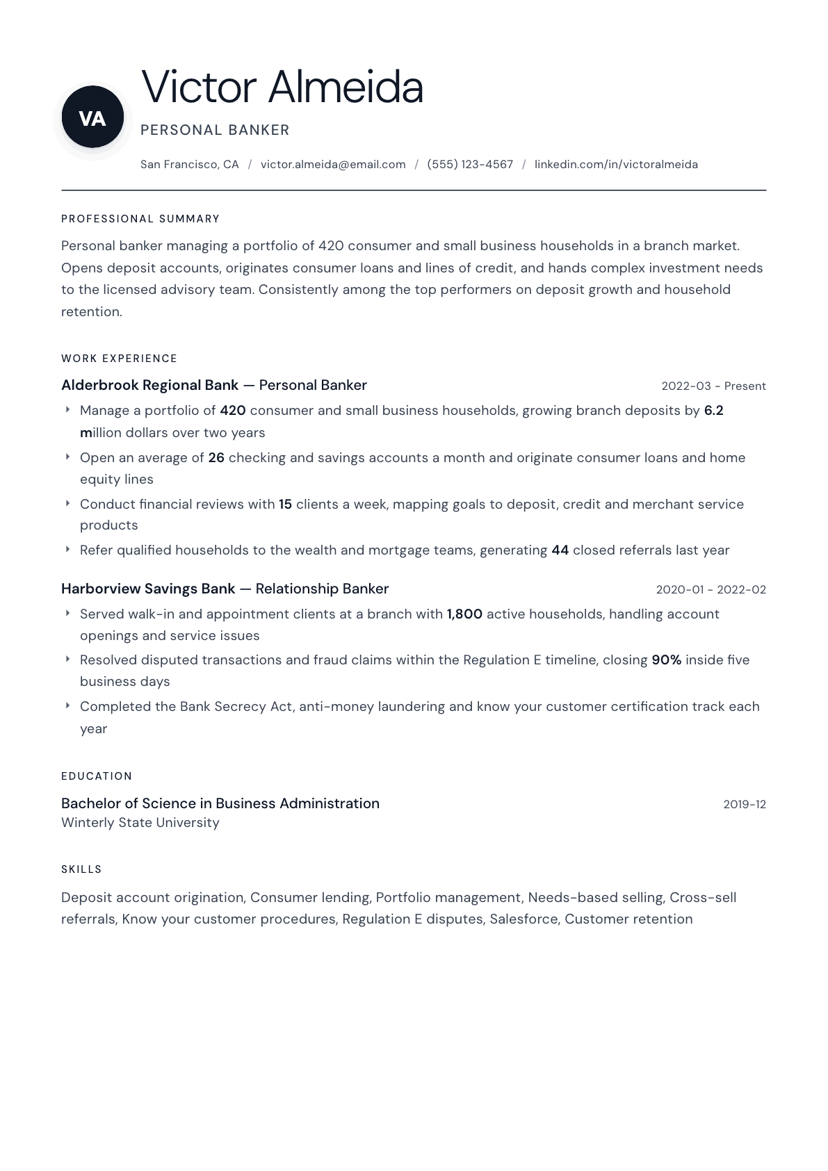 Personal Banker resume example, Stockholm template