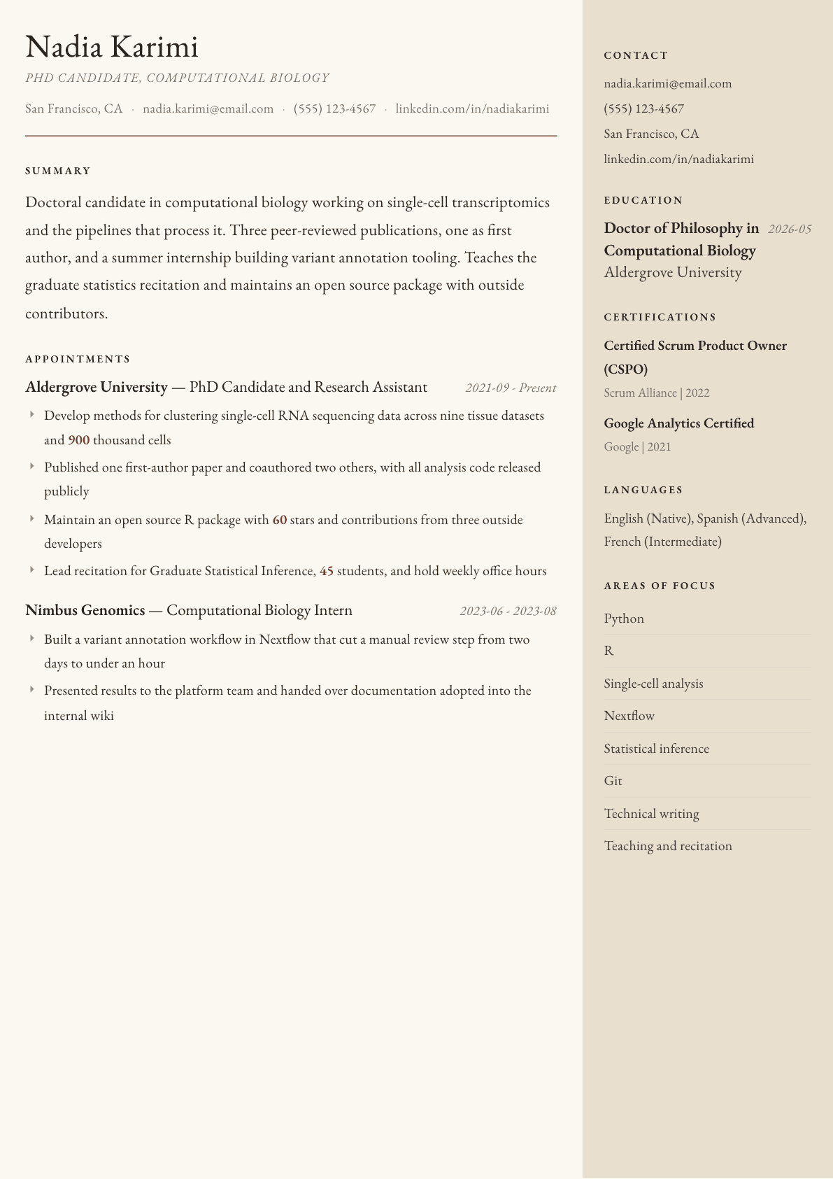 PhD Student resume example, Manuscript template