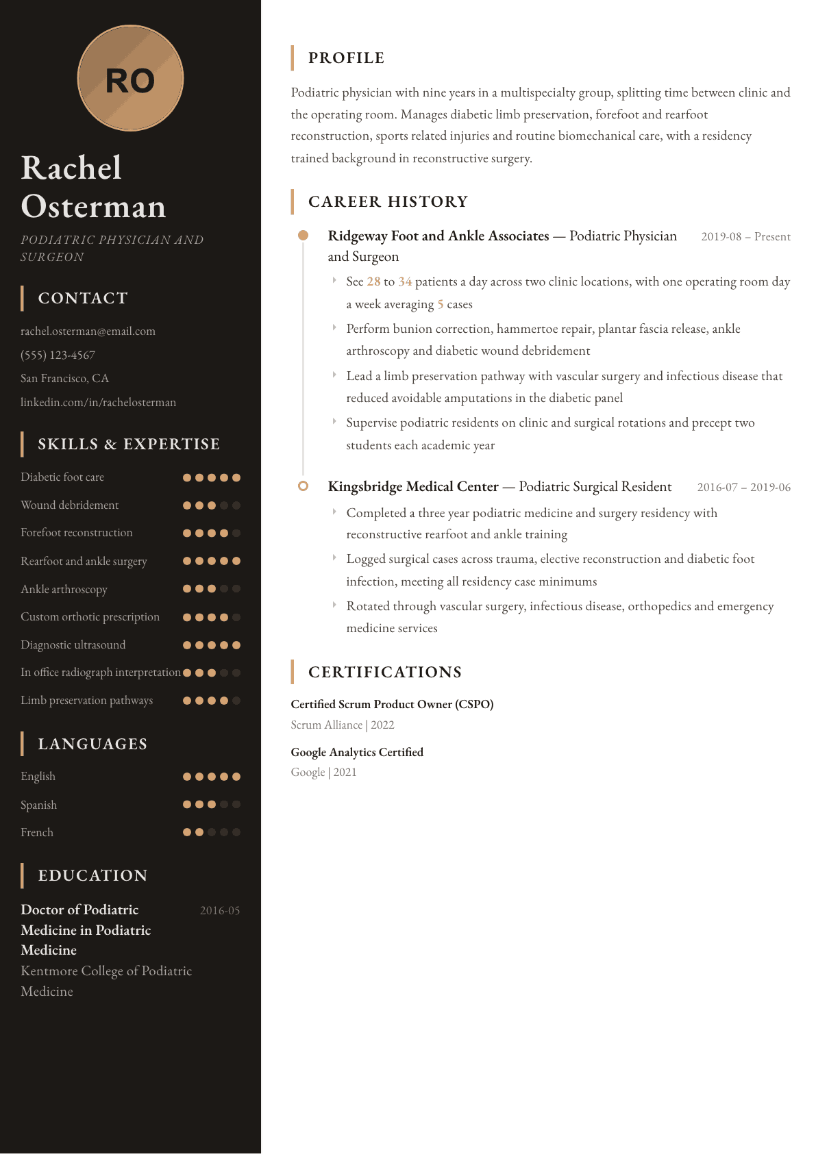 Podiatrist resume example, Heritage template