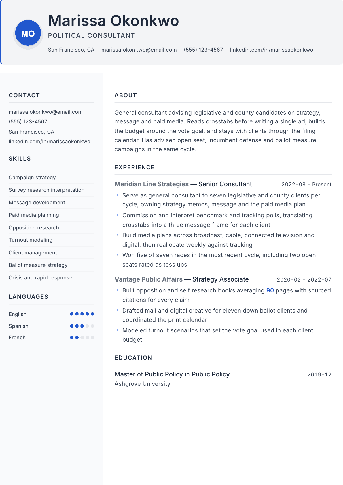Political Consultant resume example, Paper template