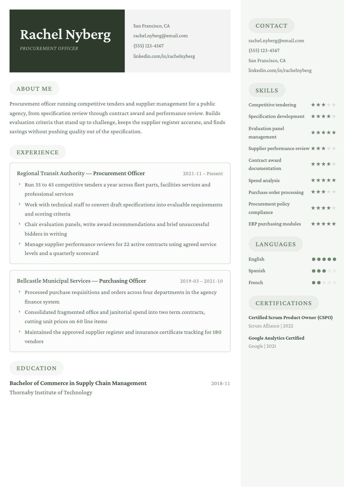 Procurement Officer resume example, Mayfair template